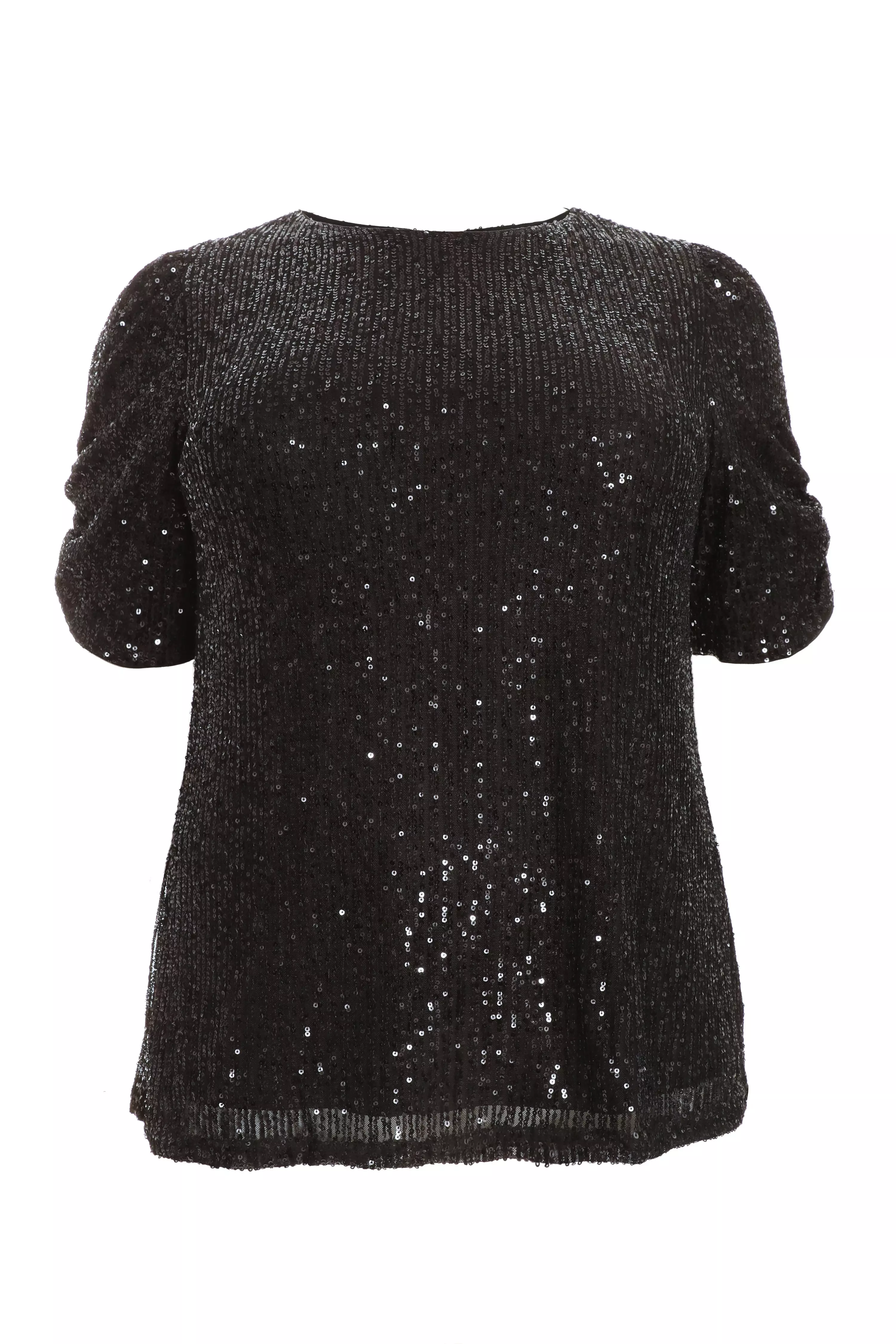 Curve Black Sequin Boxy Top