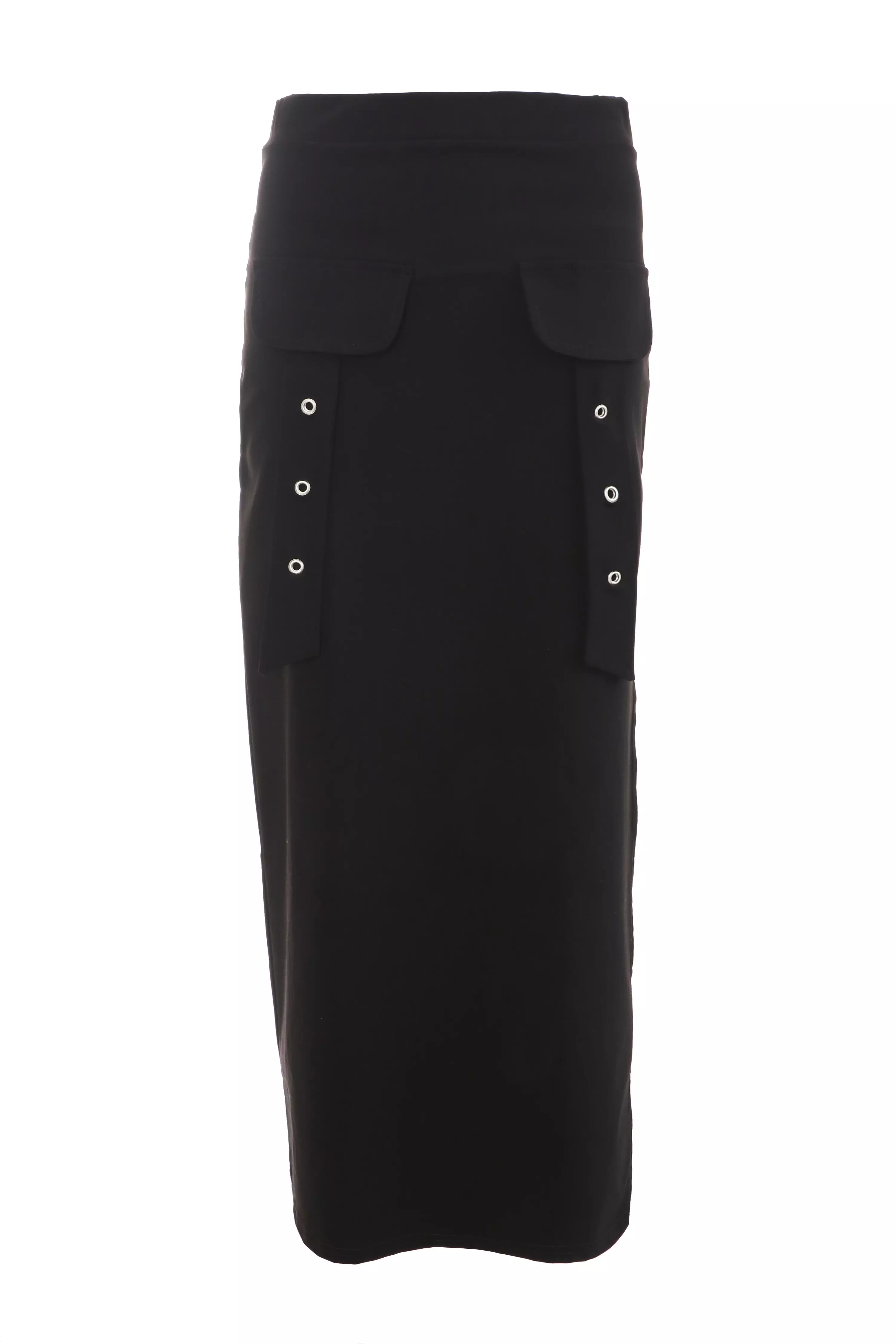 Black Cargo Style Midi Skirt