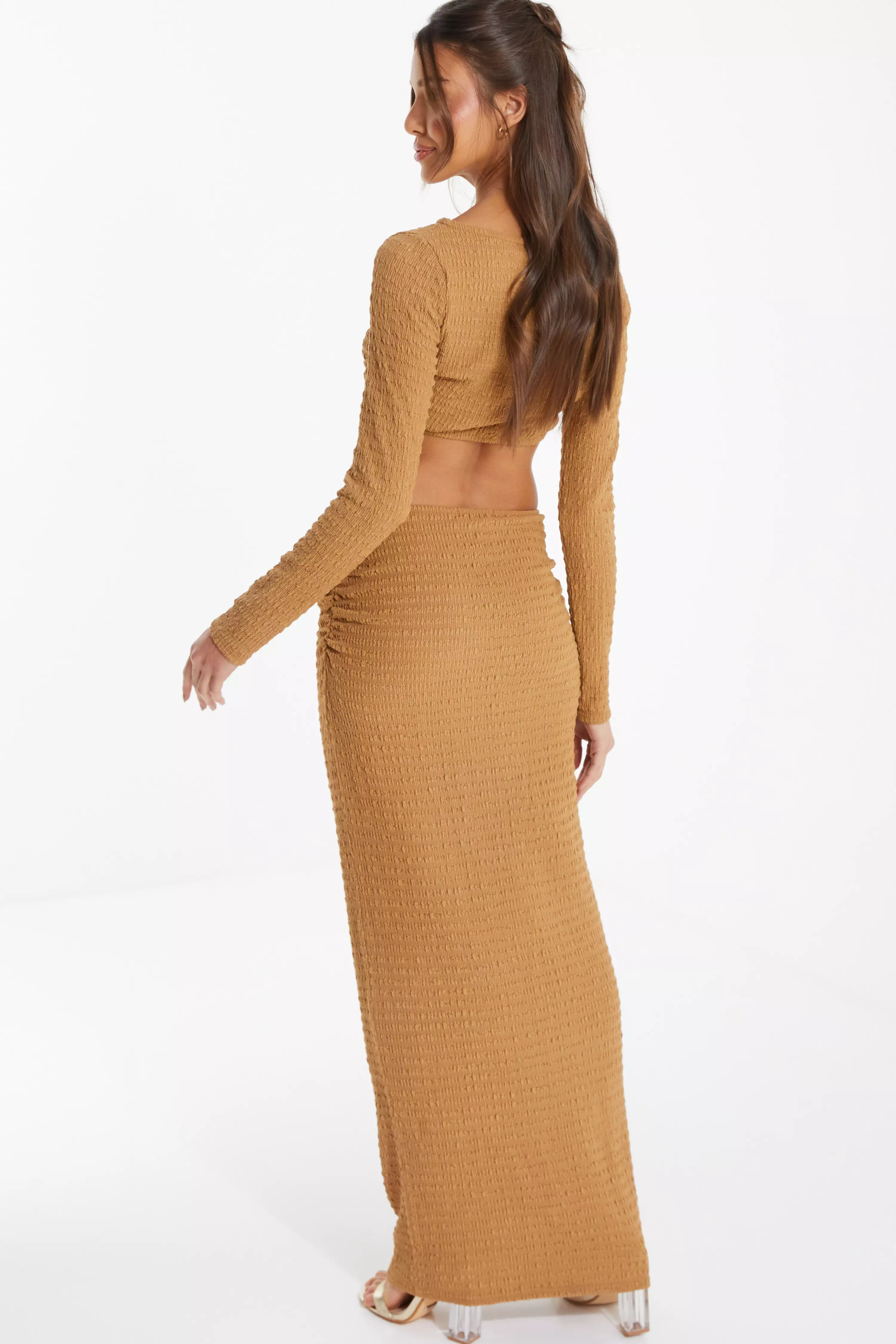 Camel Textured Maxi Skirt