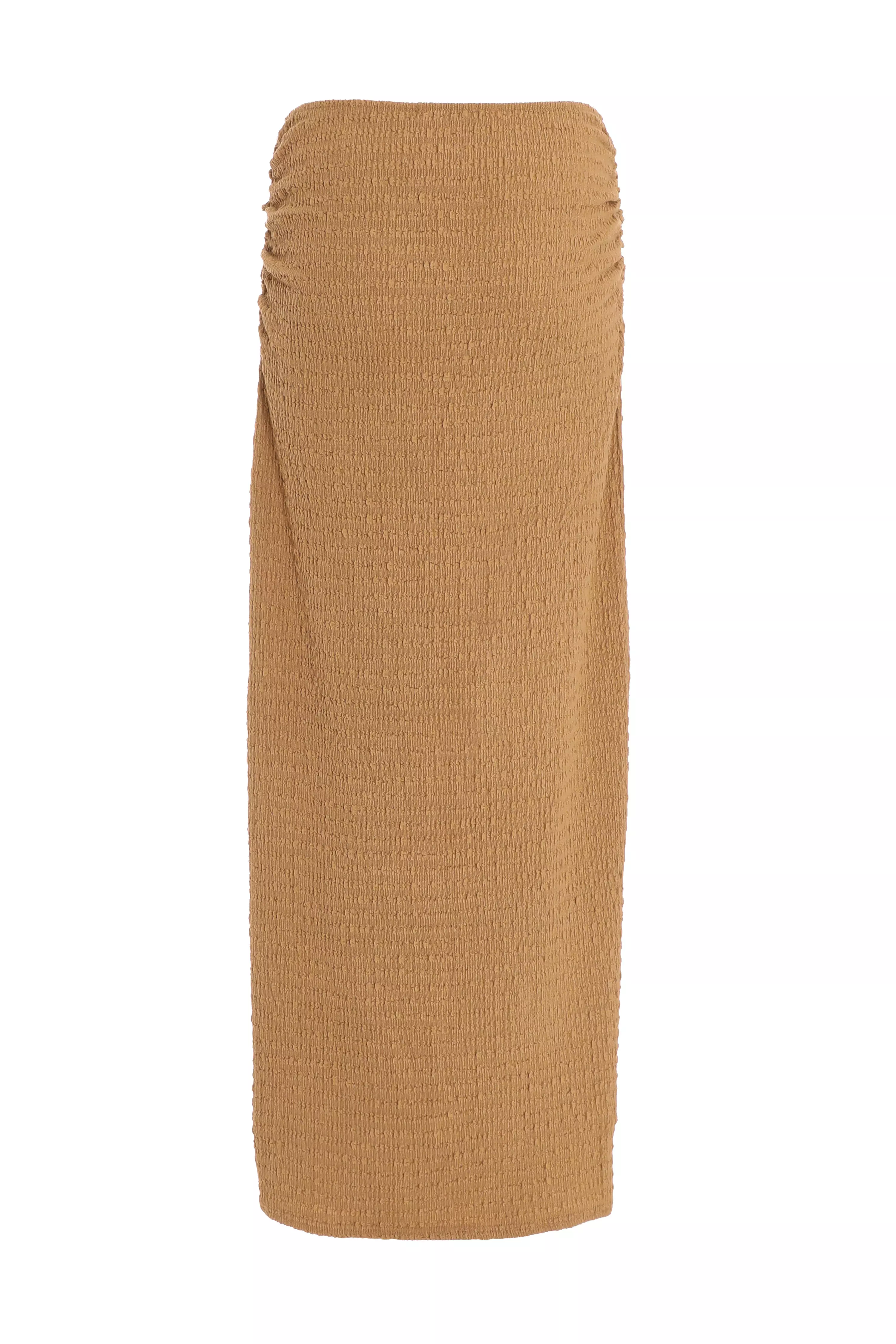 Camel Textured Maxi Skirt