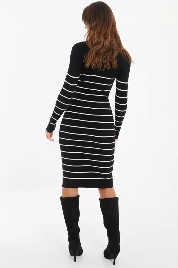 Black Stripe Knitted Midi Dress