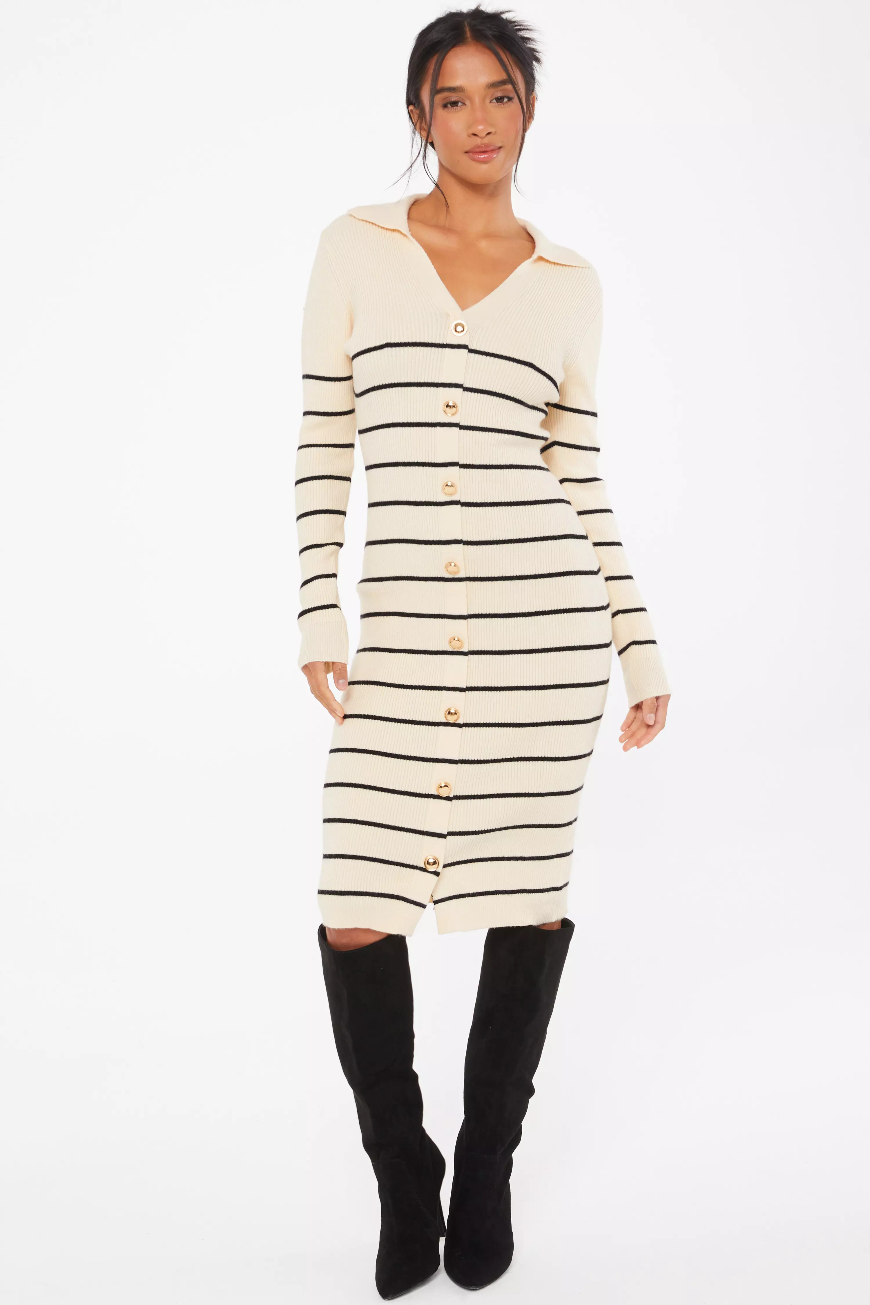 Stone Stripe Knitted Midi Dress