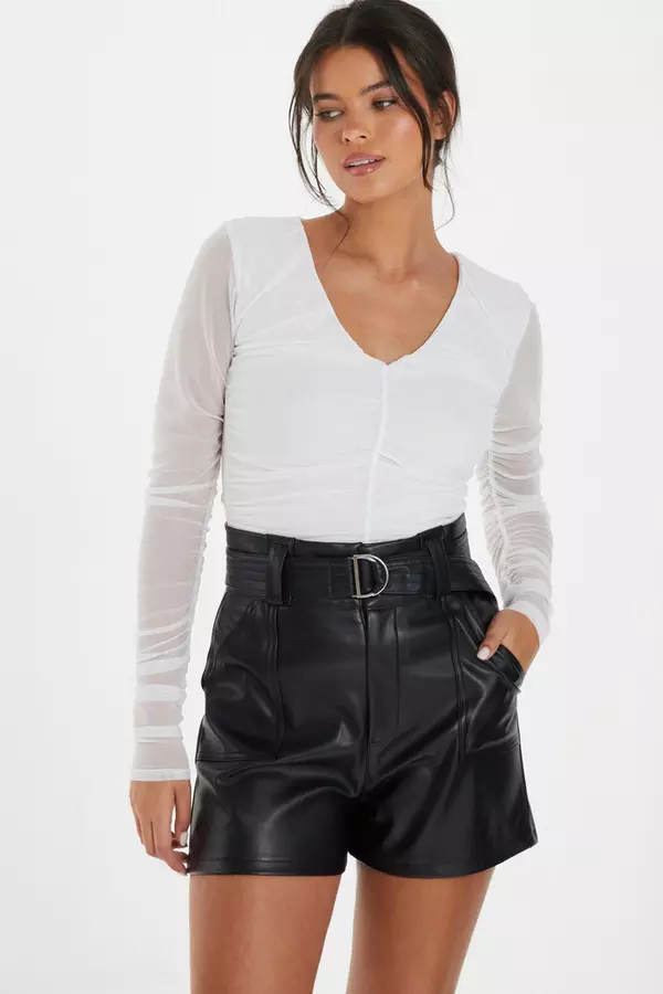 Cream Mesh Ruched Top