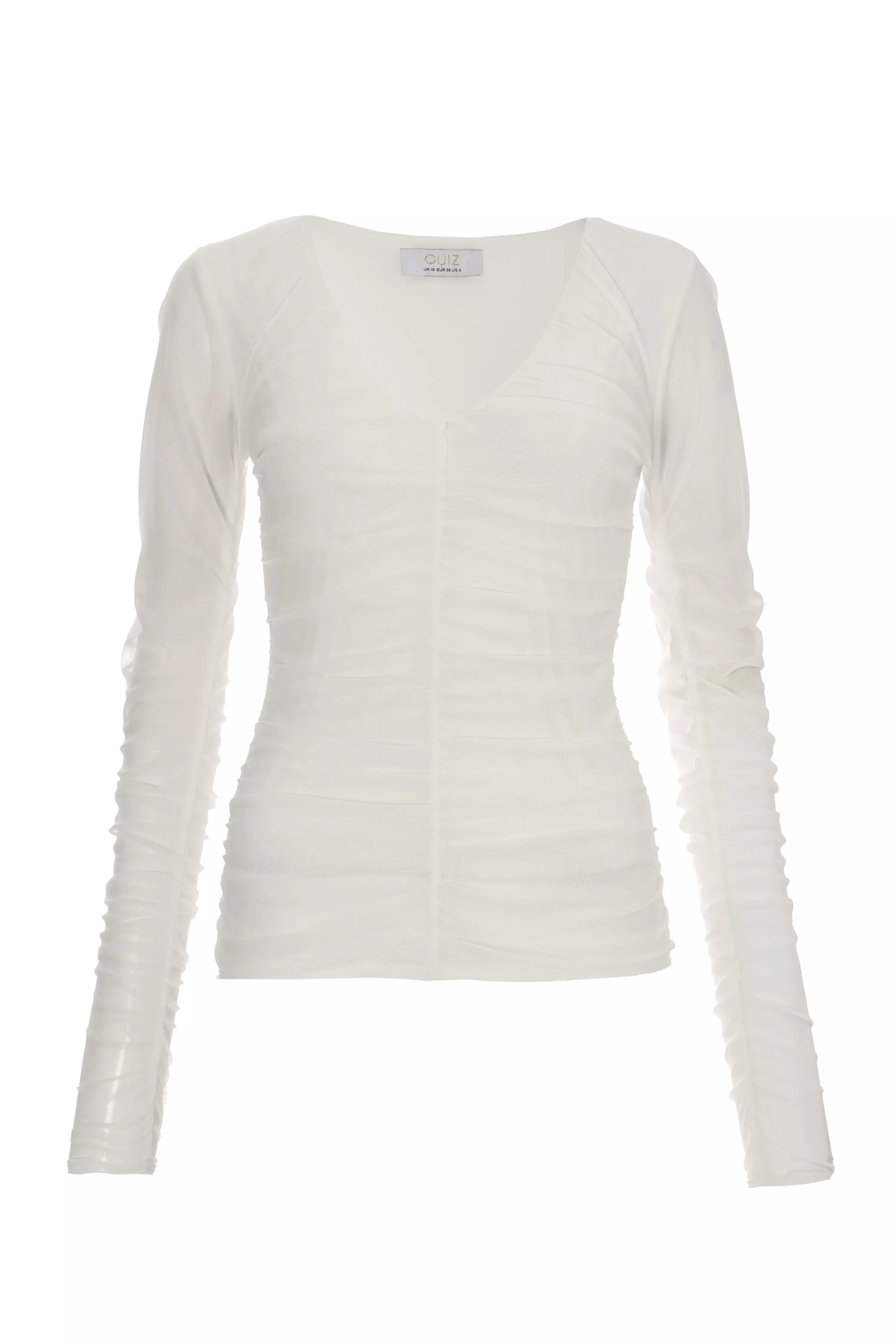 Cream Mesh Ruched Top