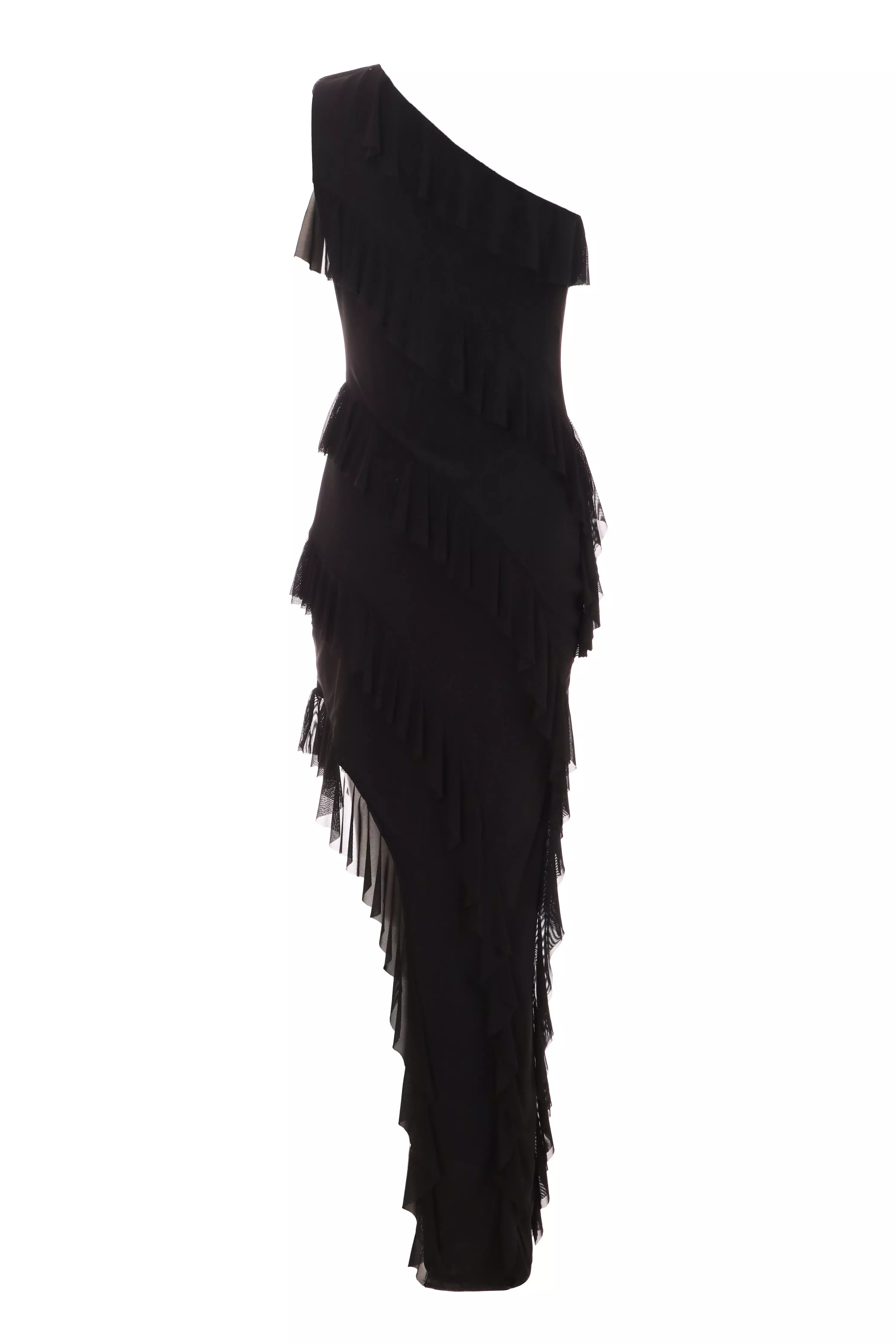 Black Chiffon Asymmetric Maxi Dress