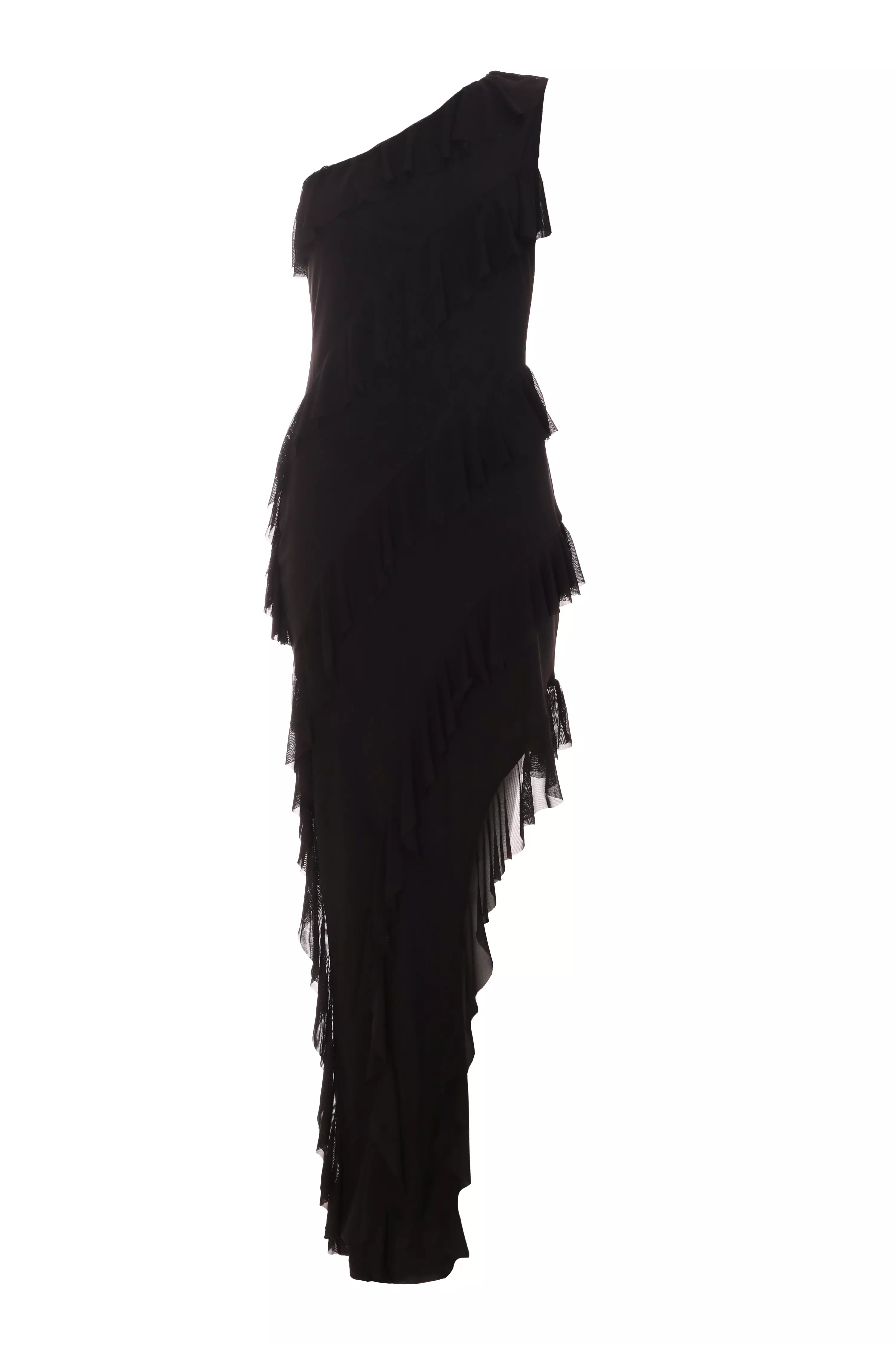 Black Chiffon Asymmetric Maxi Dress