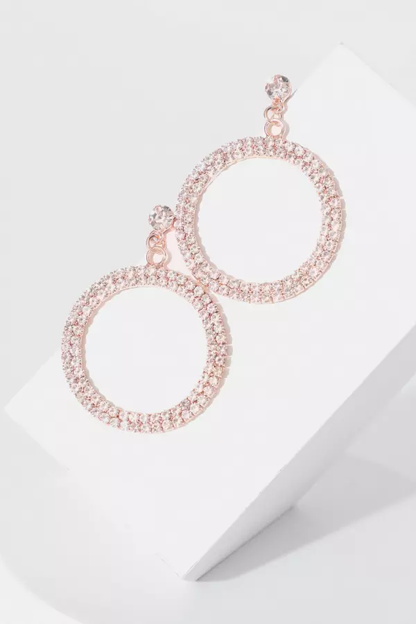 Rose Gold Diamante Circle Drop Earrings