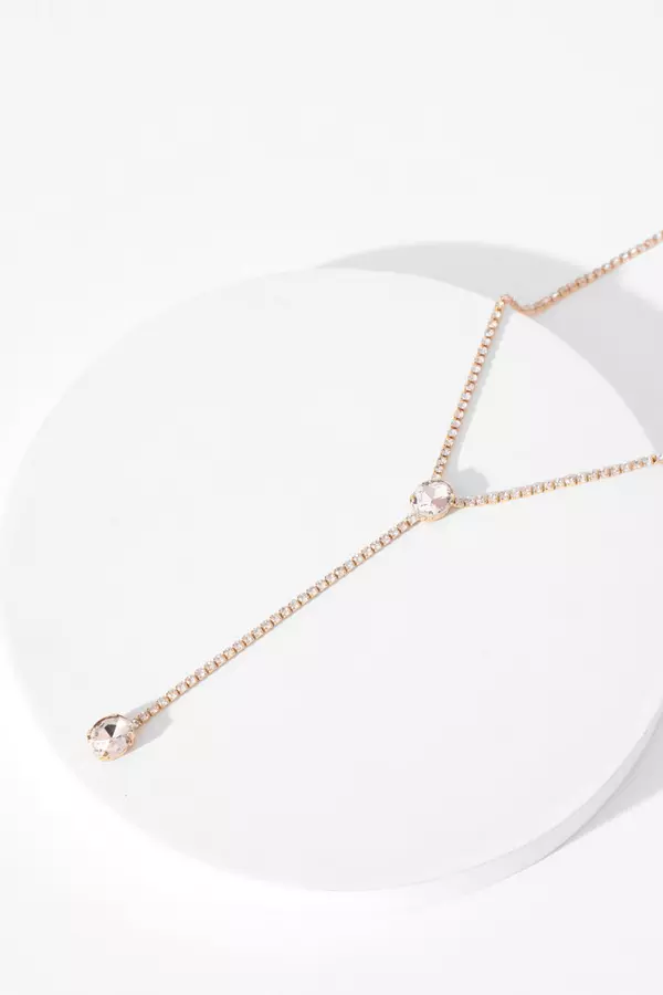 Gold Diamante Long Drop Necklace
