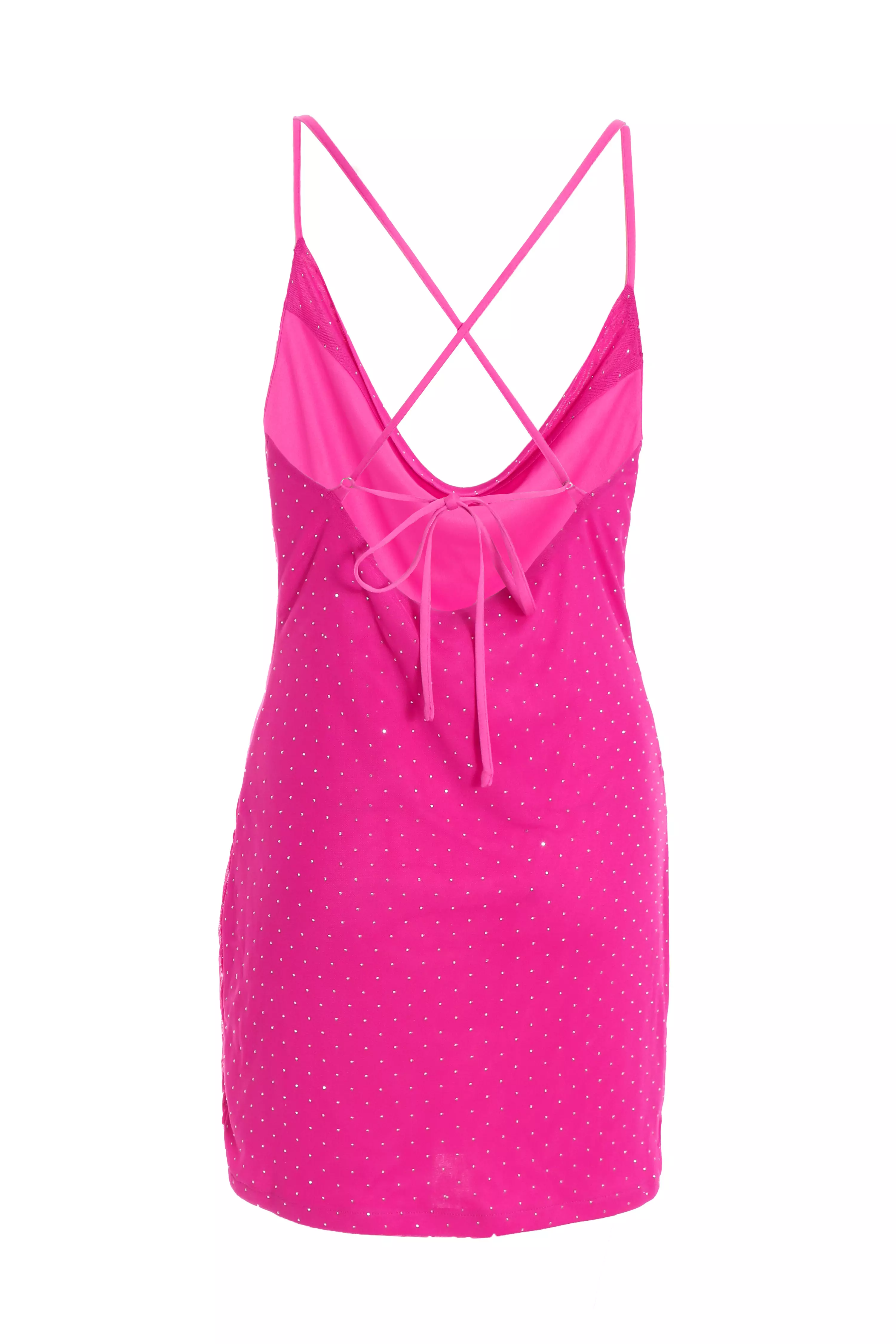 Pink Diamante Mesh Mini Bodycon Dress