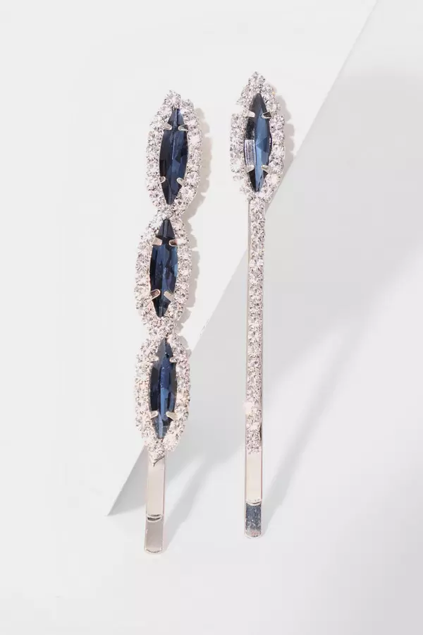 Navy Jewel Diamante Hair Clip Set