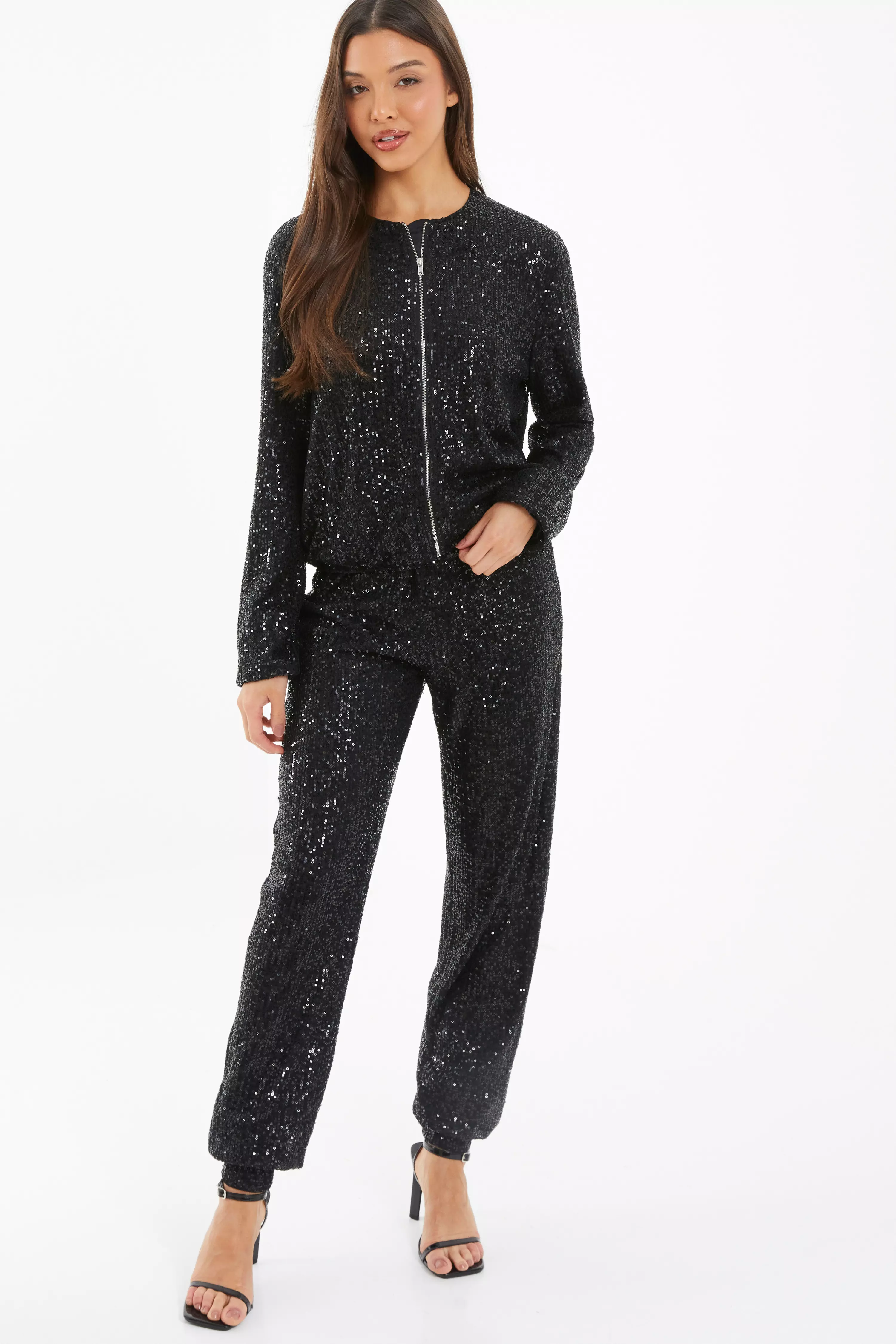 Black Sequin Jogger Trousers