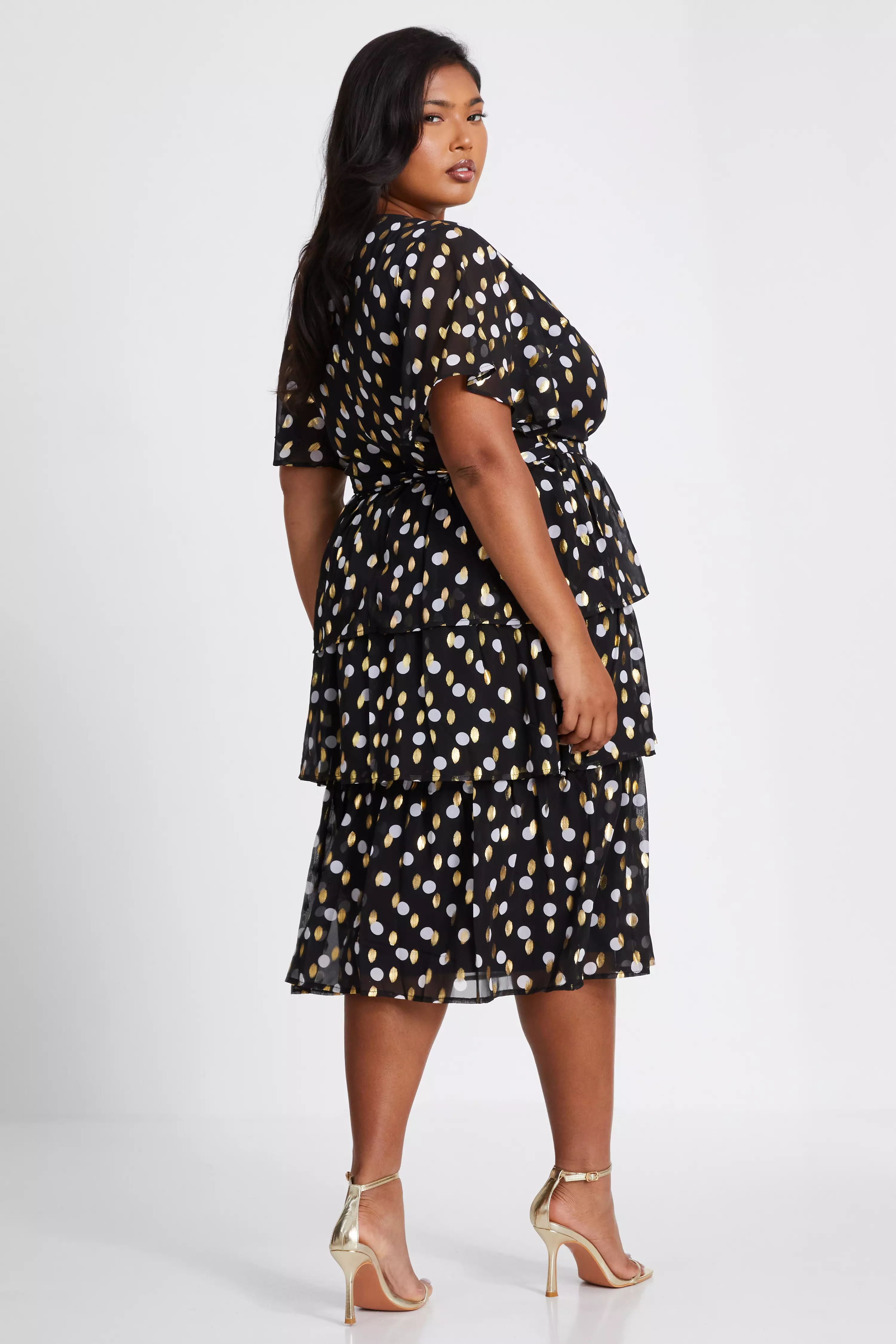 Curve Polka Dot Foil Wrap Midi Dress