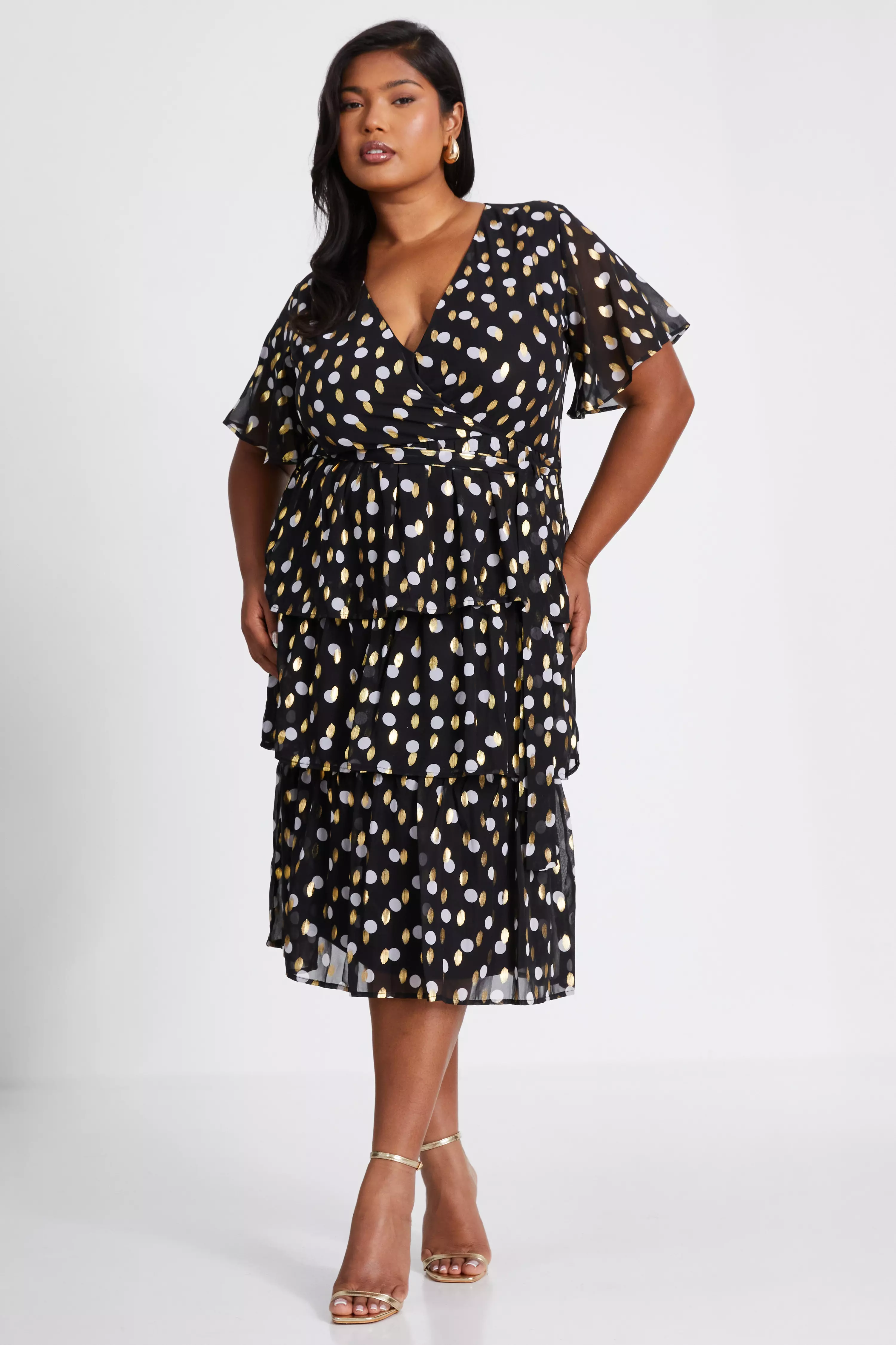 Curve Polka Dot Foil Wrap Midi Dress