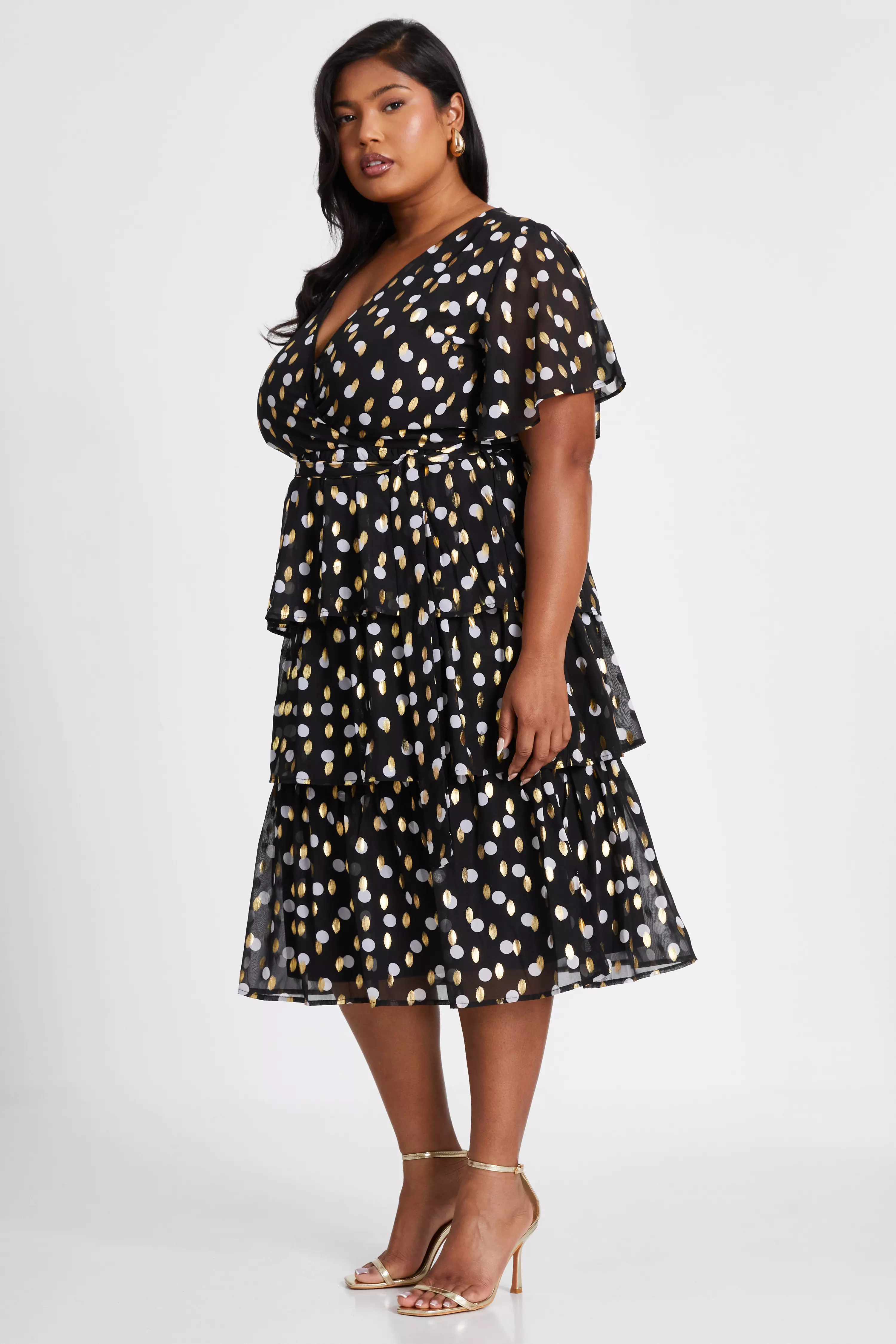 Curve Polka Dot Foil Wrap Midi Dress