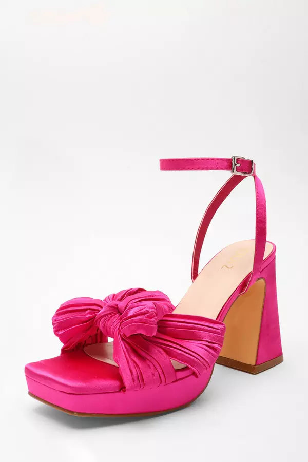 Pink Satin Pleated Bow Platform Heel