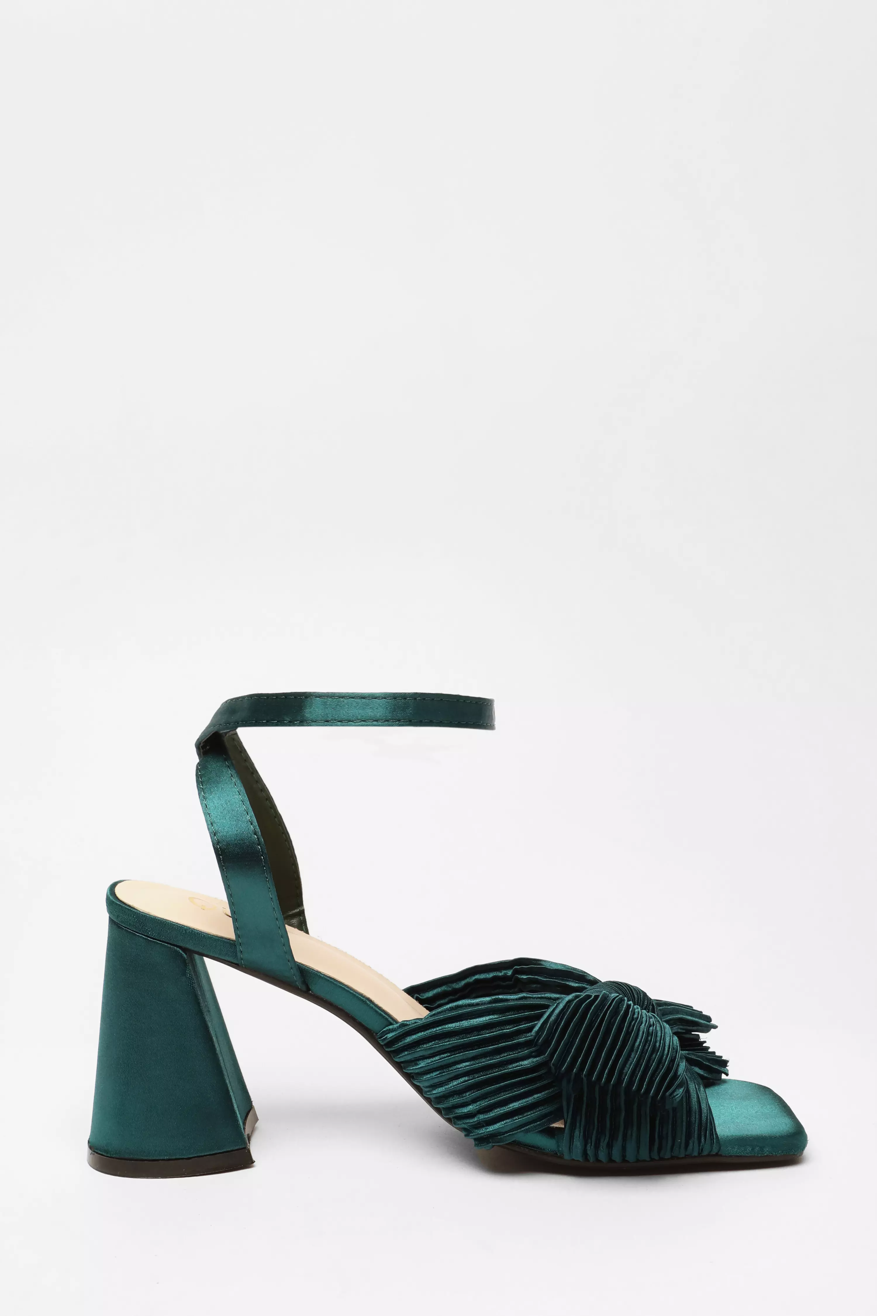 Green Pleated Bow Front Heeled Sandals