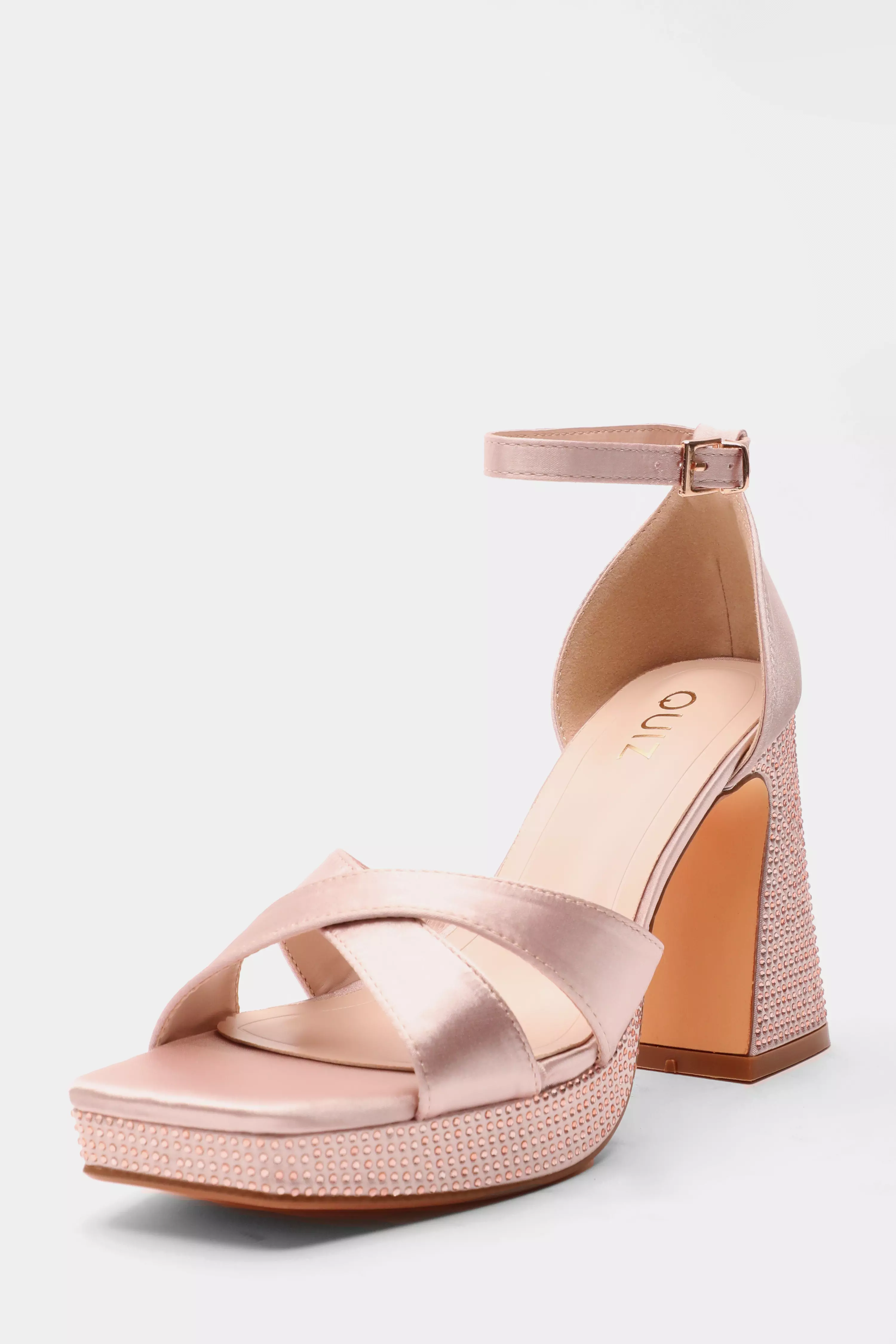 Champagne Satin Diamante Platform Heels