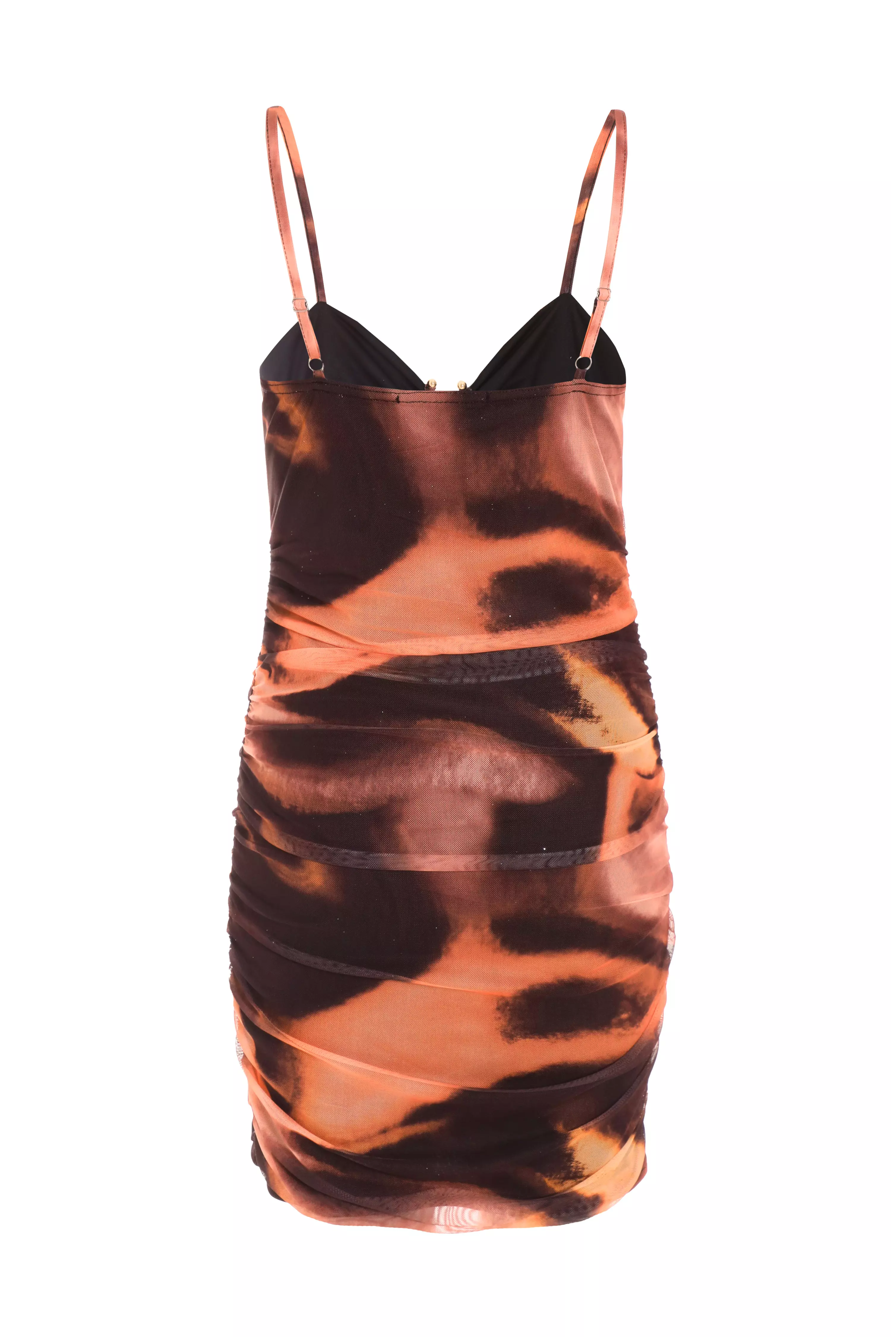 Rust Marble Print Ruched Mini Dress