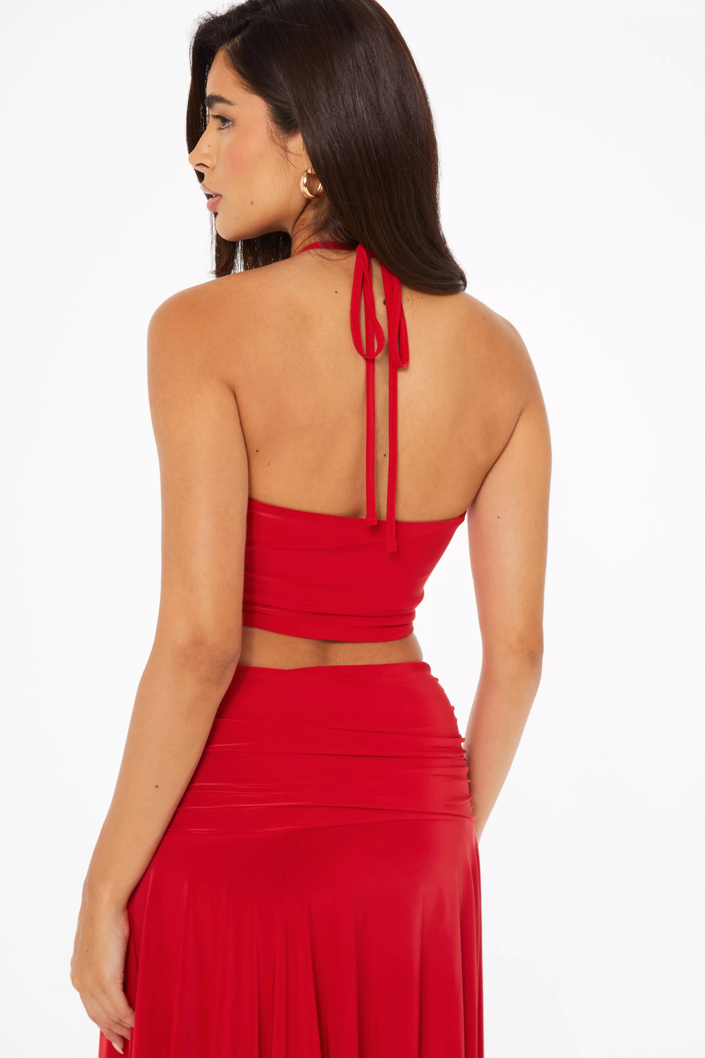 Red Flower Corsage Ruffle Crop Top