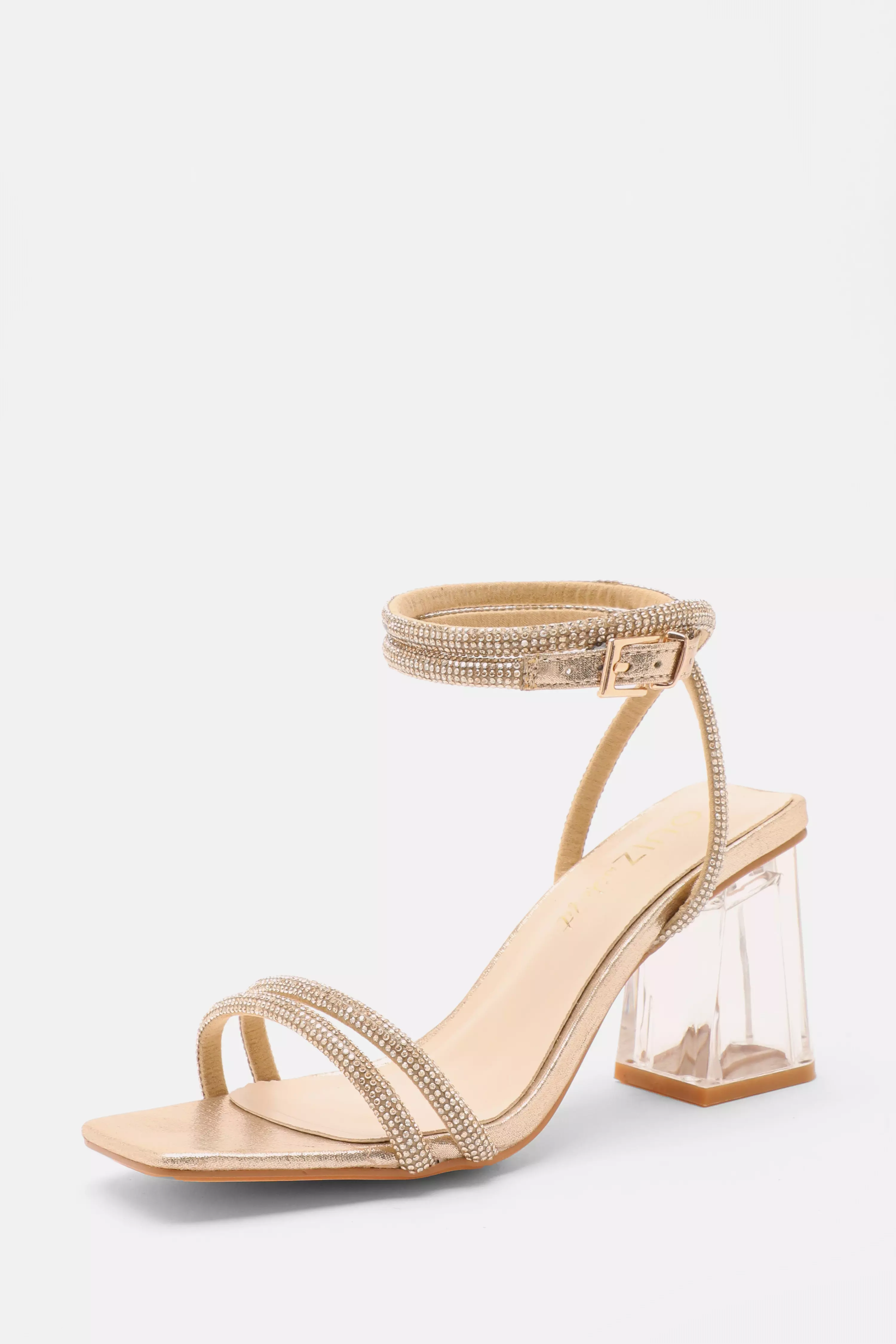 Nude Wide Fit Clear Block Heel Sandal