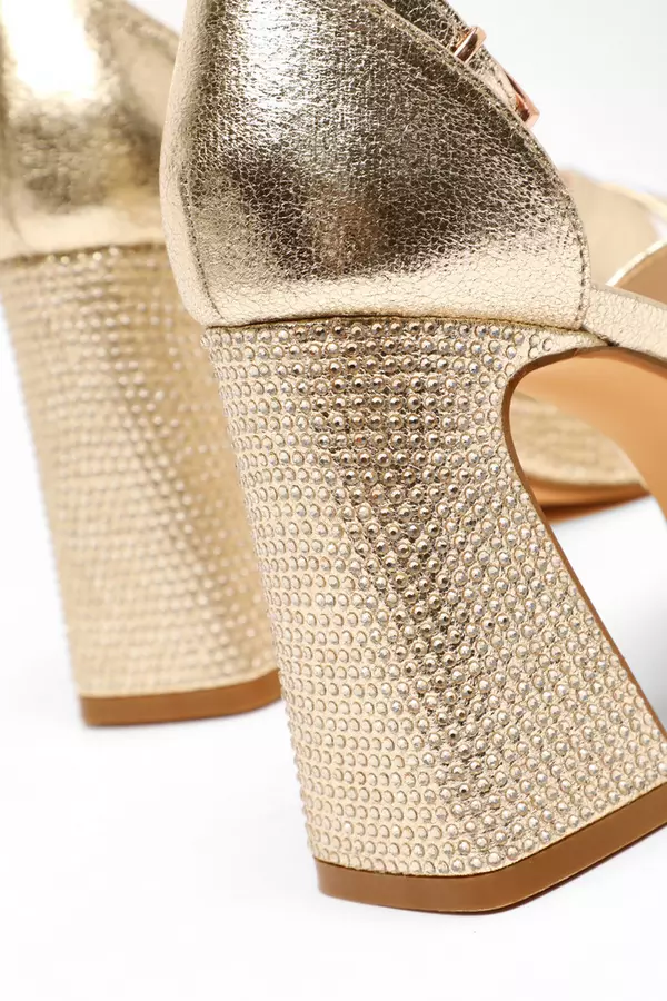 Wide Fit Gold Diamante Platform Heels