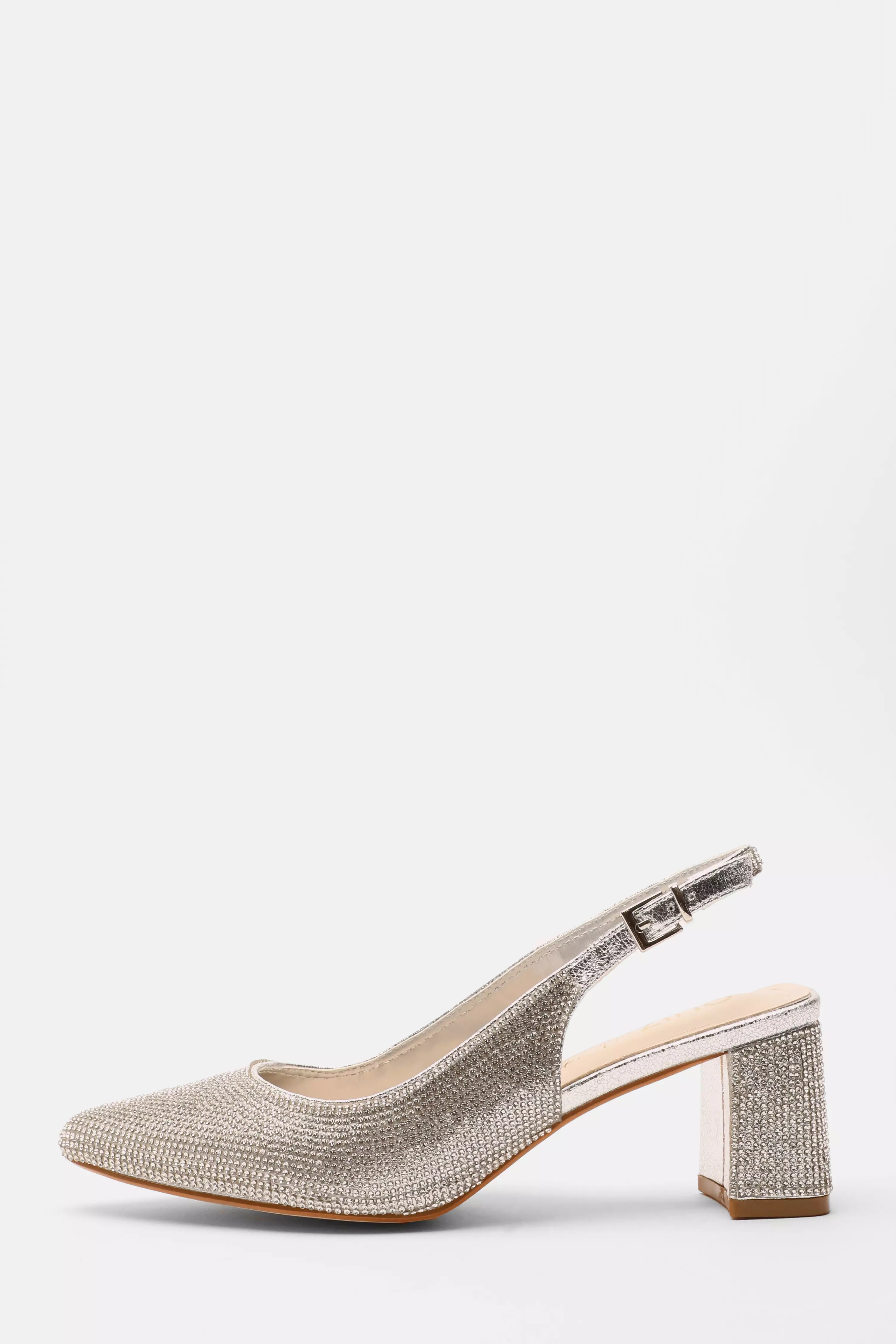 Wide Fit Silver Diamante Sling Back Heels