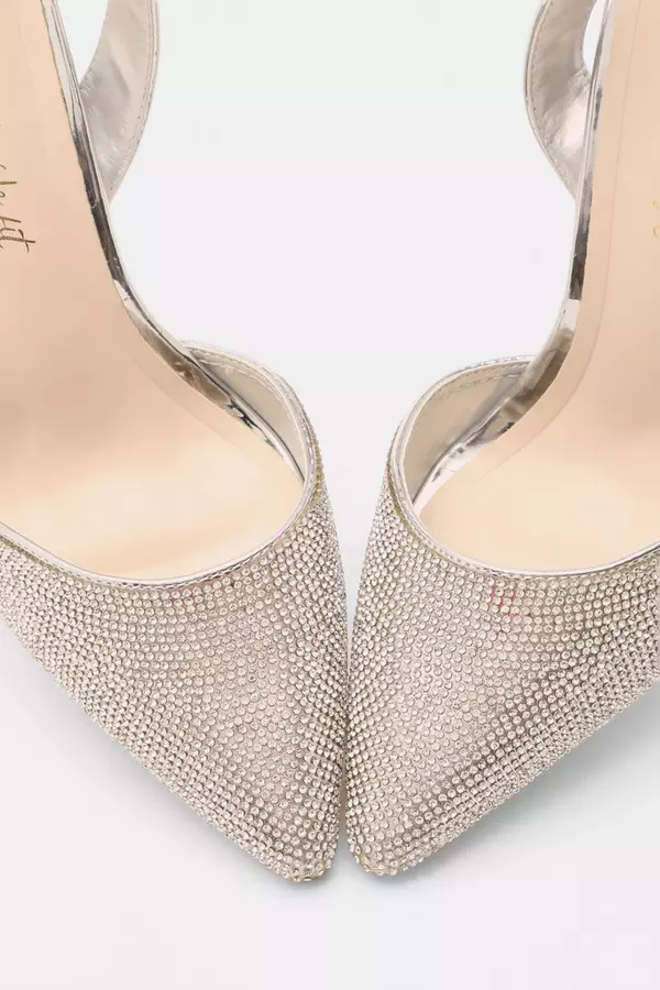 Wide Fit Silver Diamante Court Heels