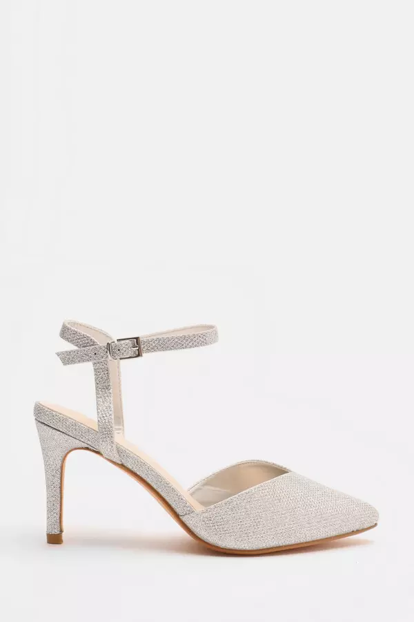 Wide Fit Silver Shimmer Court Heels