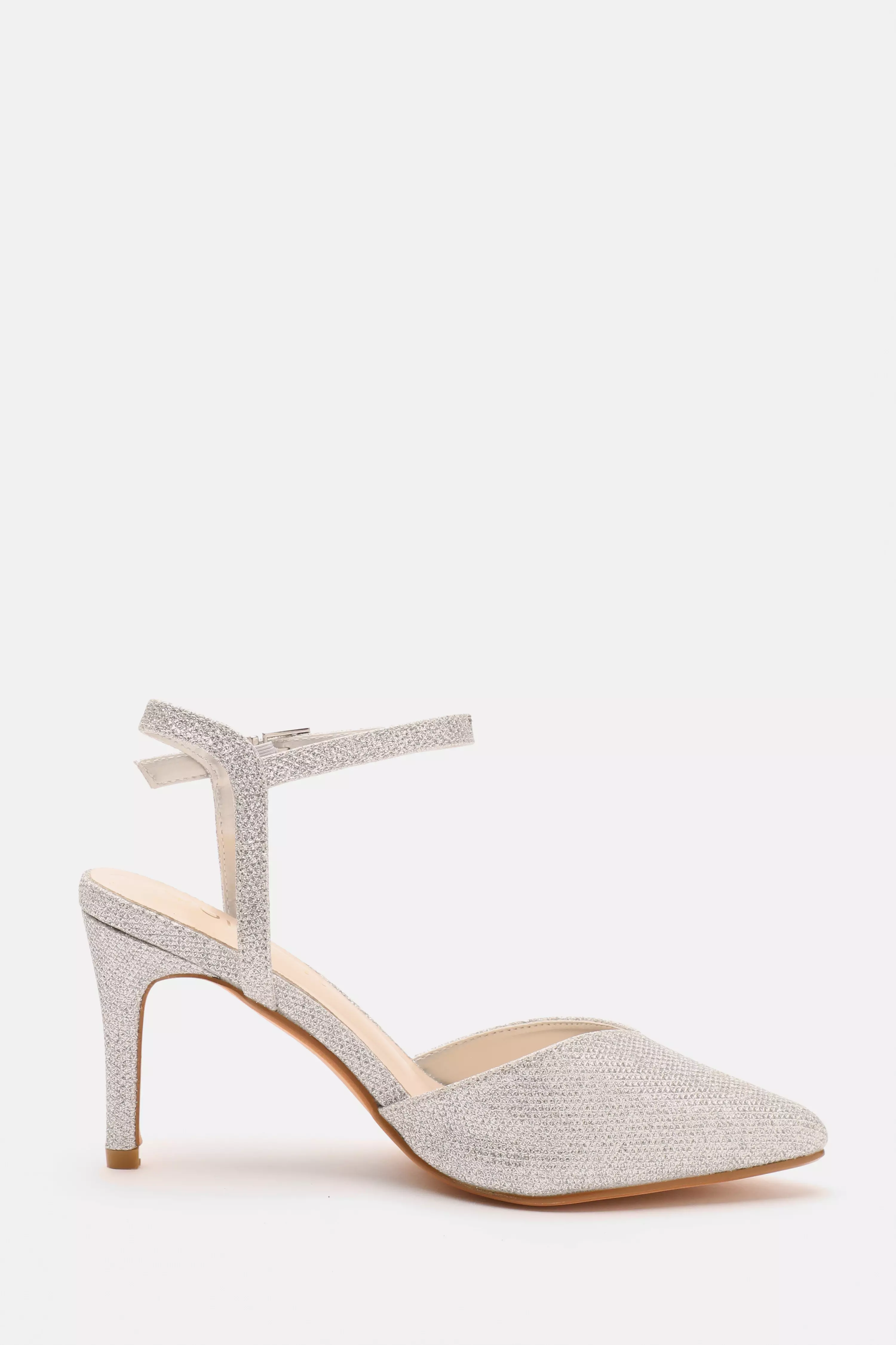 Wide Fit Silver Shimmer Court Heels