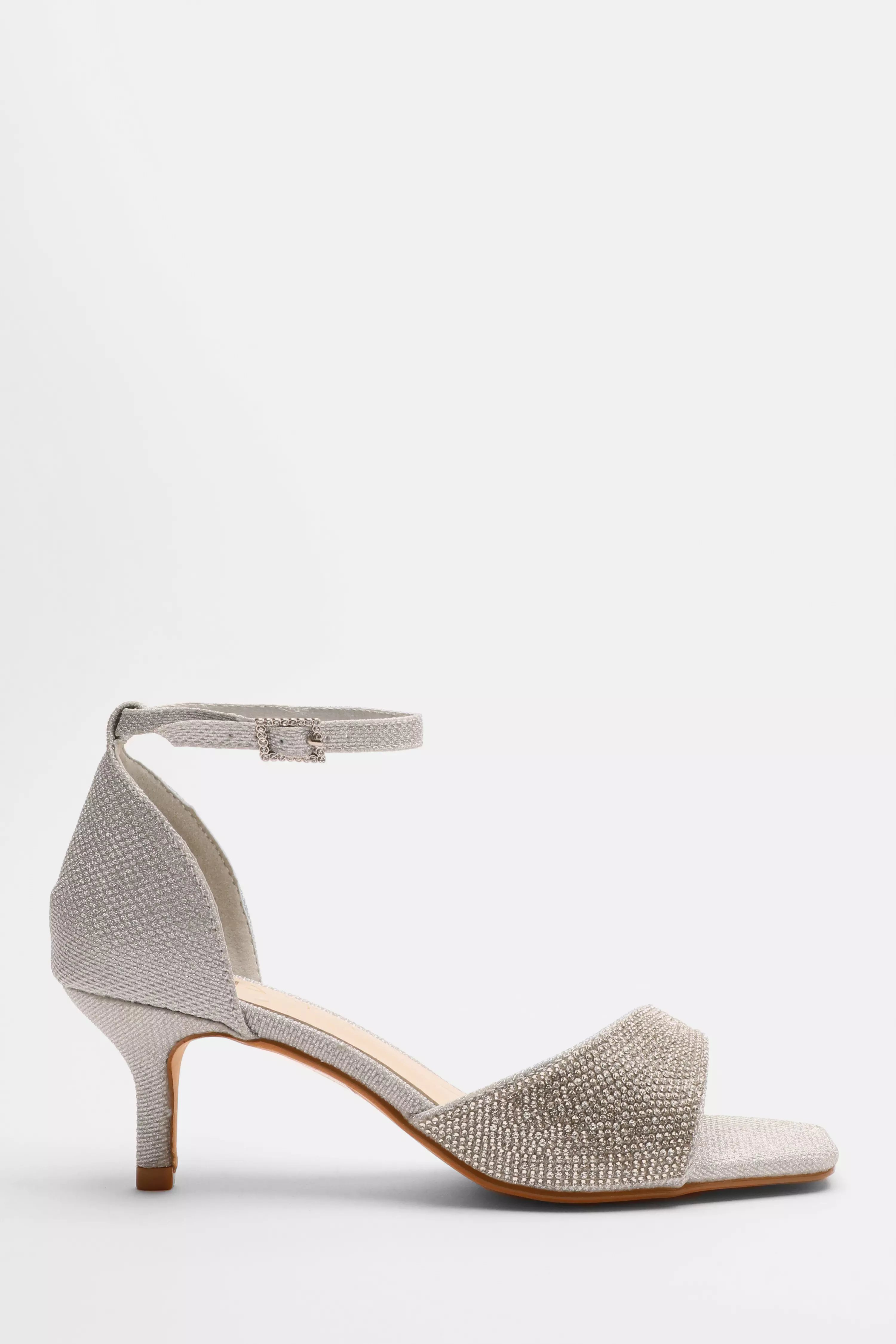 Wide Fit Silver Shimmer Low Heeled Sandal