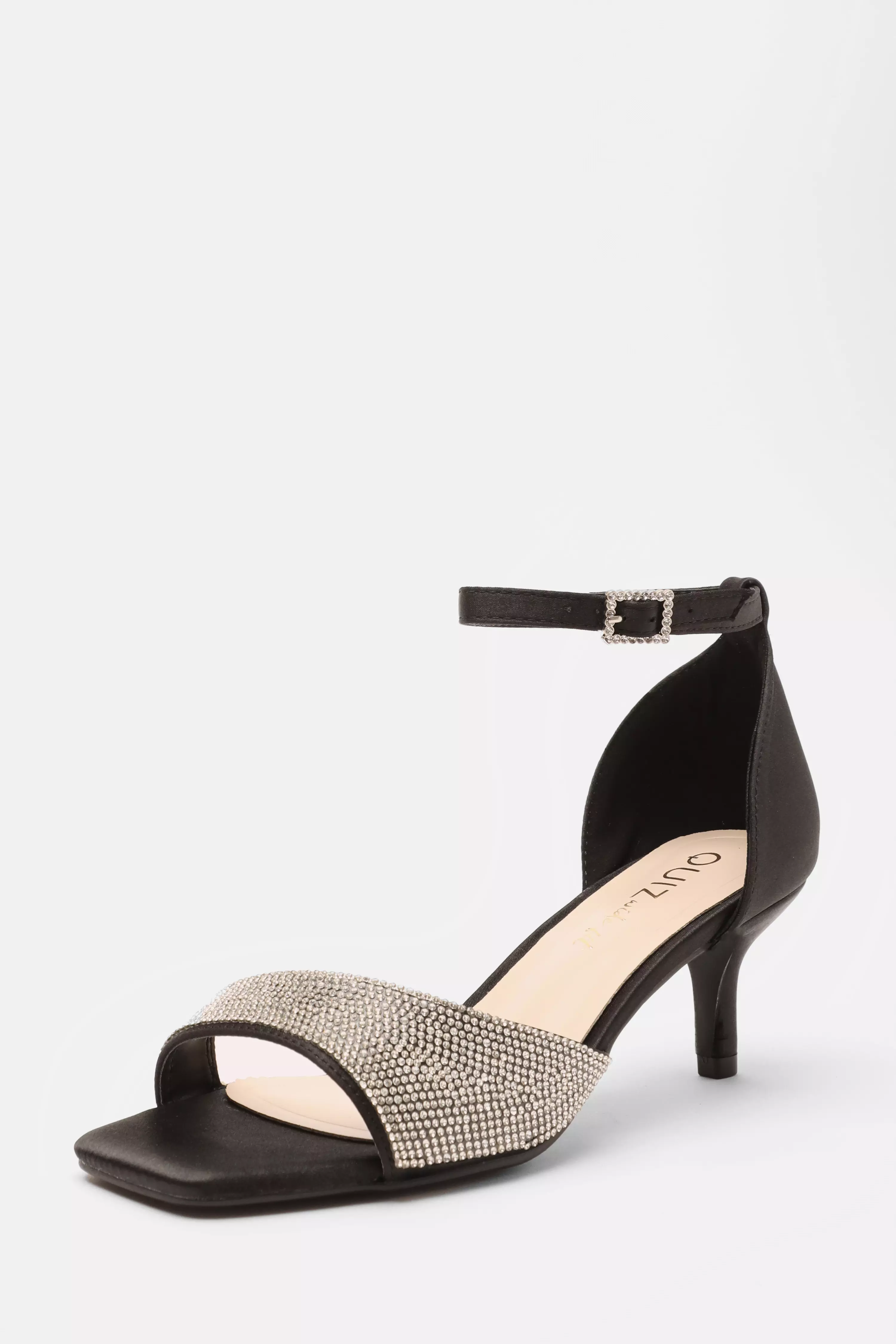 Wide Fit Black Shimmer Low Heeled Sandal