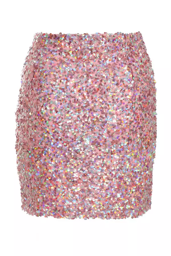 Pink Sequin Iridescent Mini Skirt