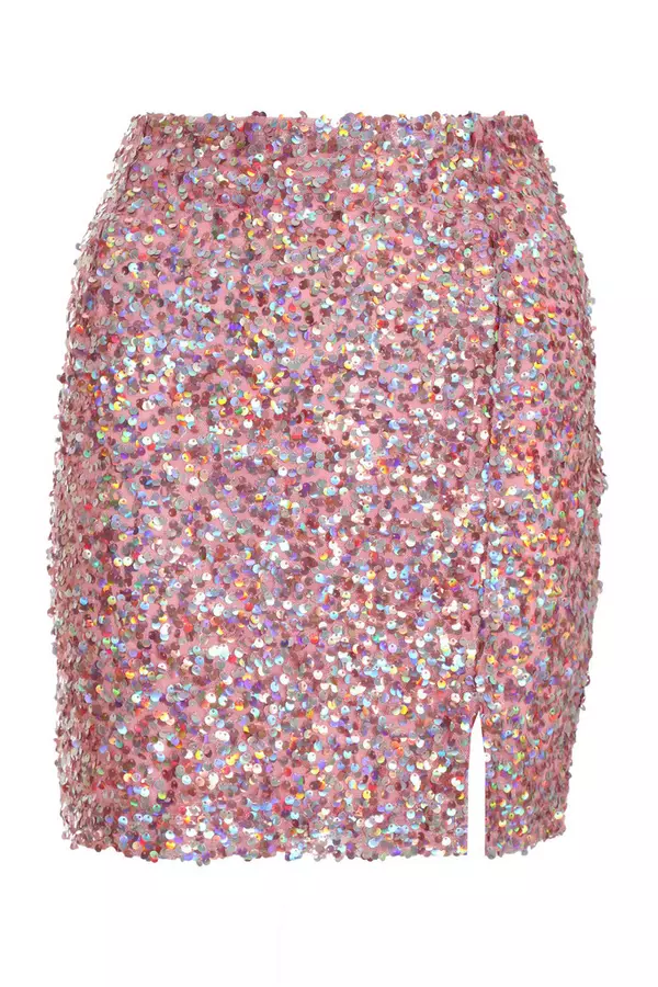 Pink Sequin Iridescent Mini Skirt