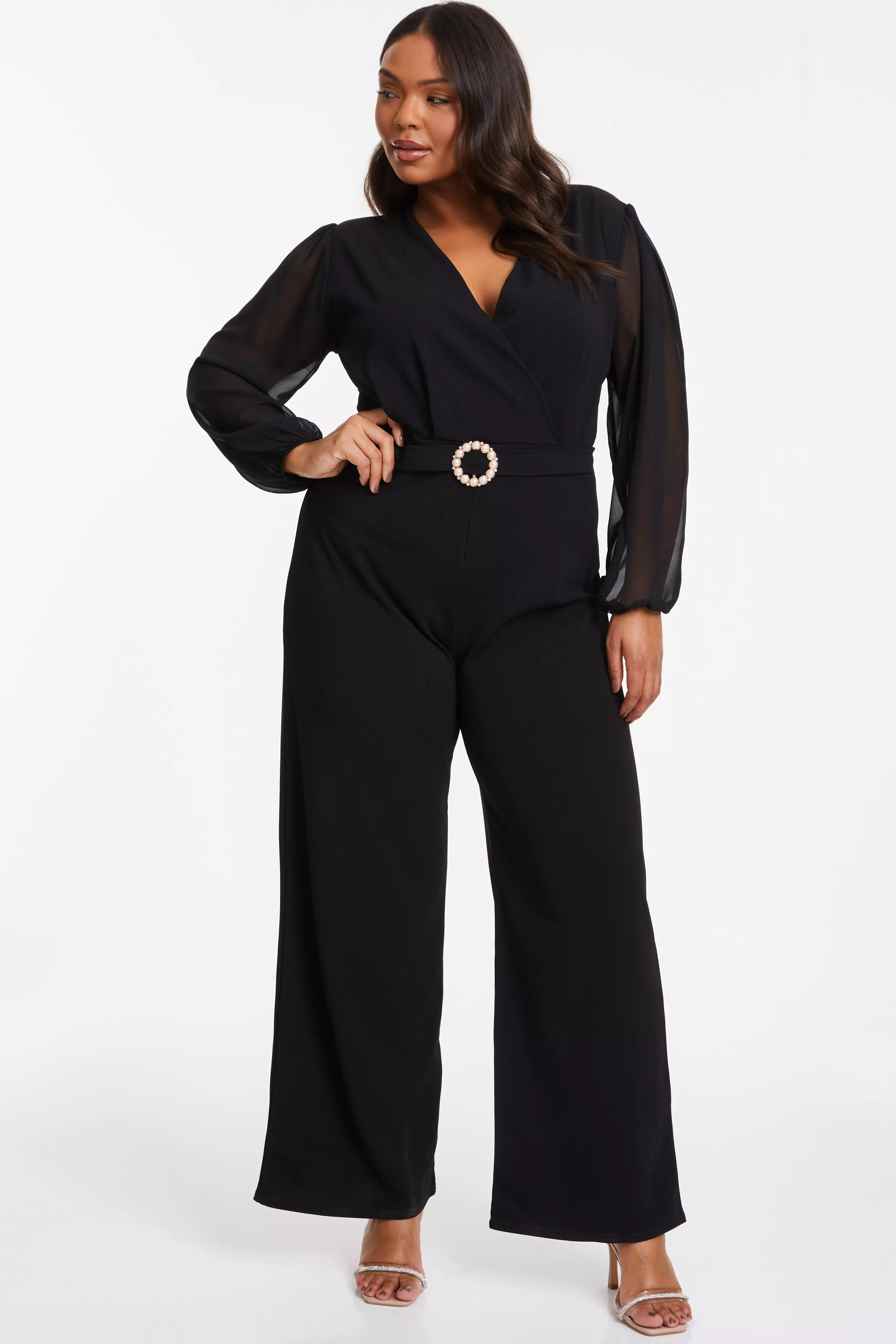 Curve Black Chiffon Buckle Jumpsuit