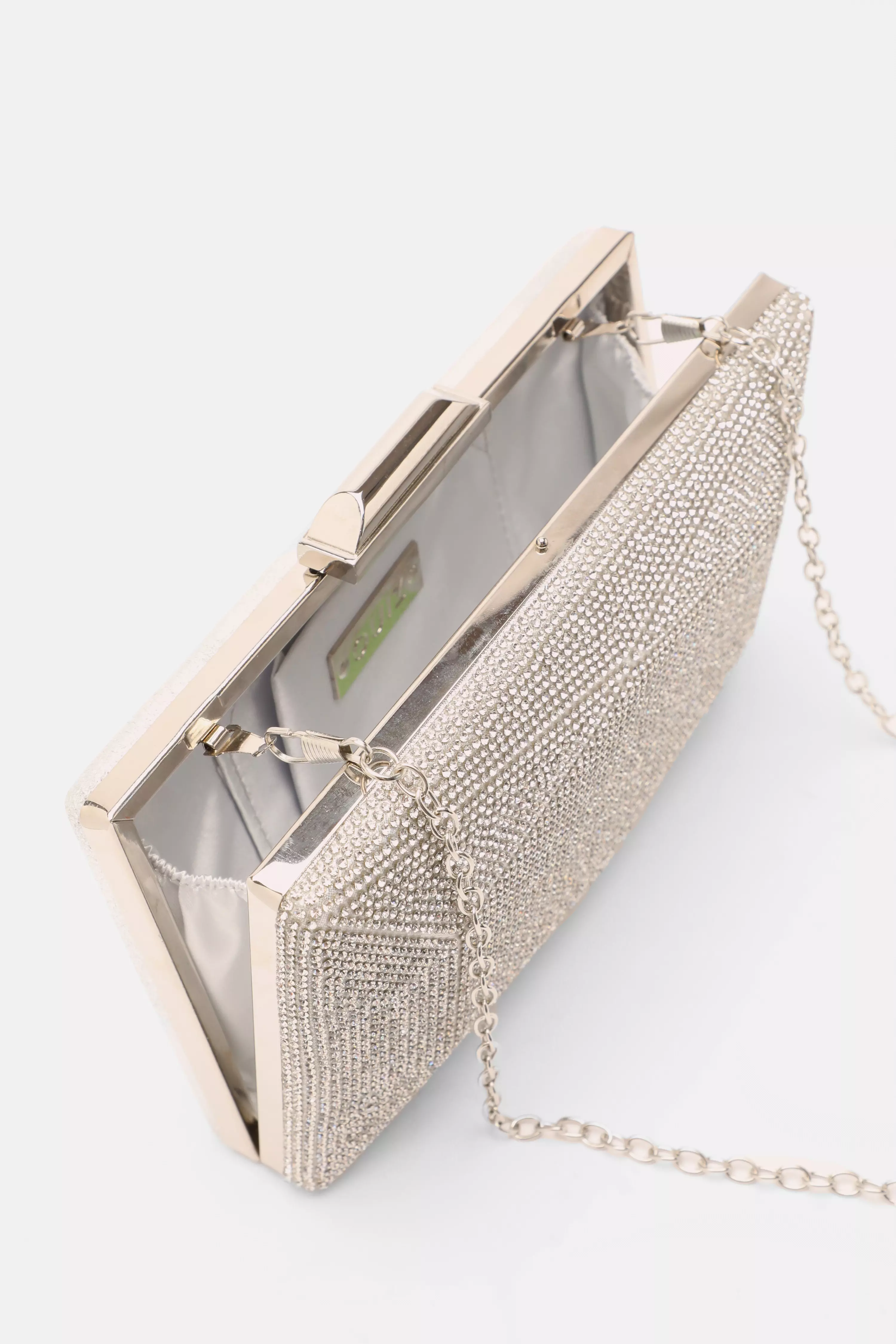 Silver Diamante Geometric Box Bag