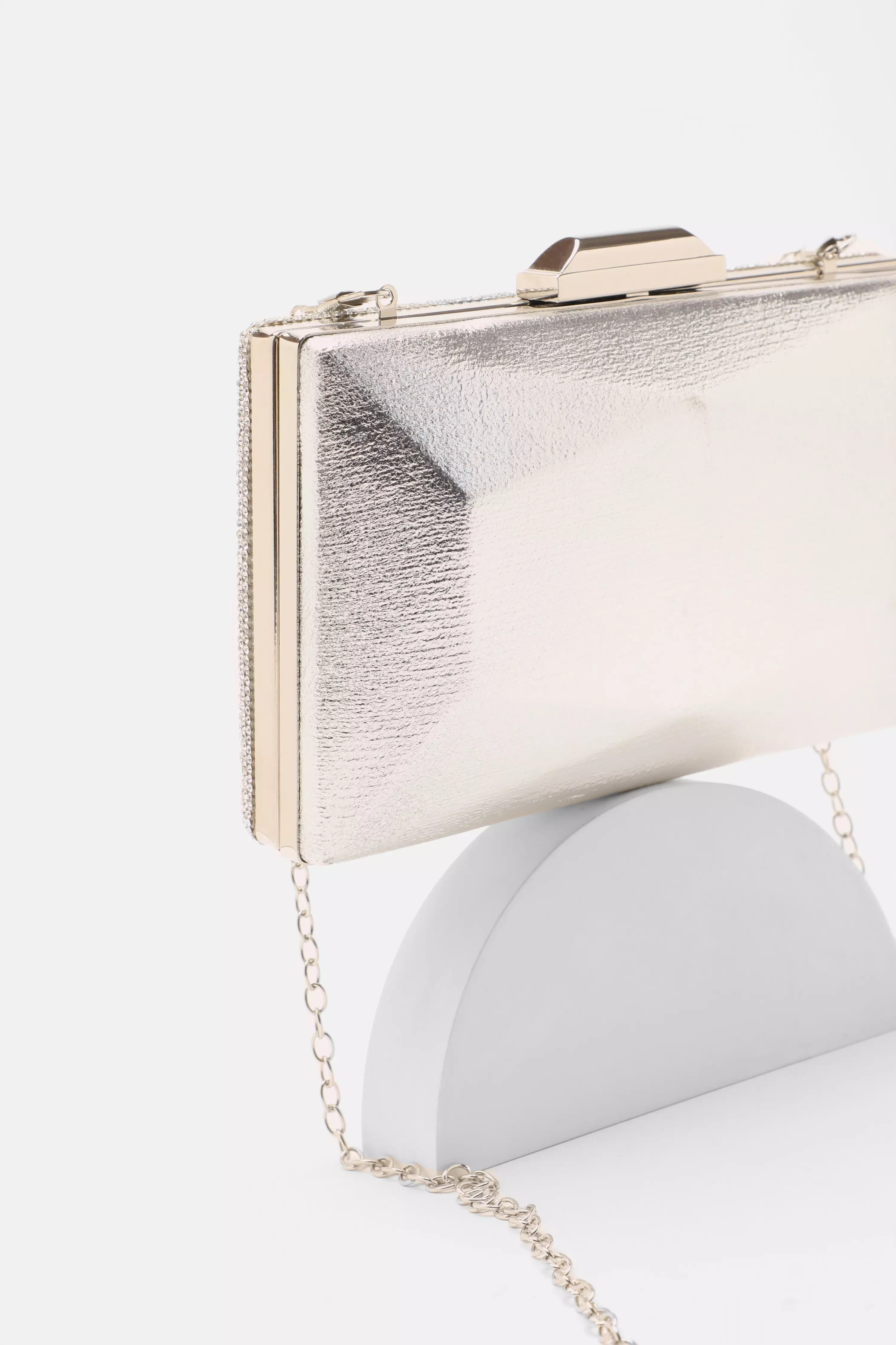 Silver Diamante Geometric Box Bag