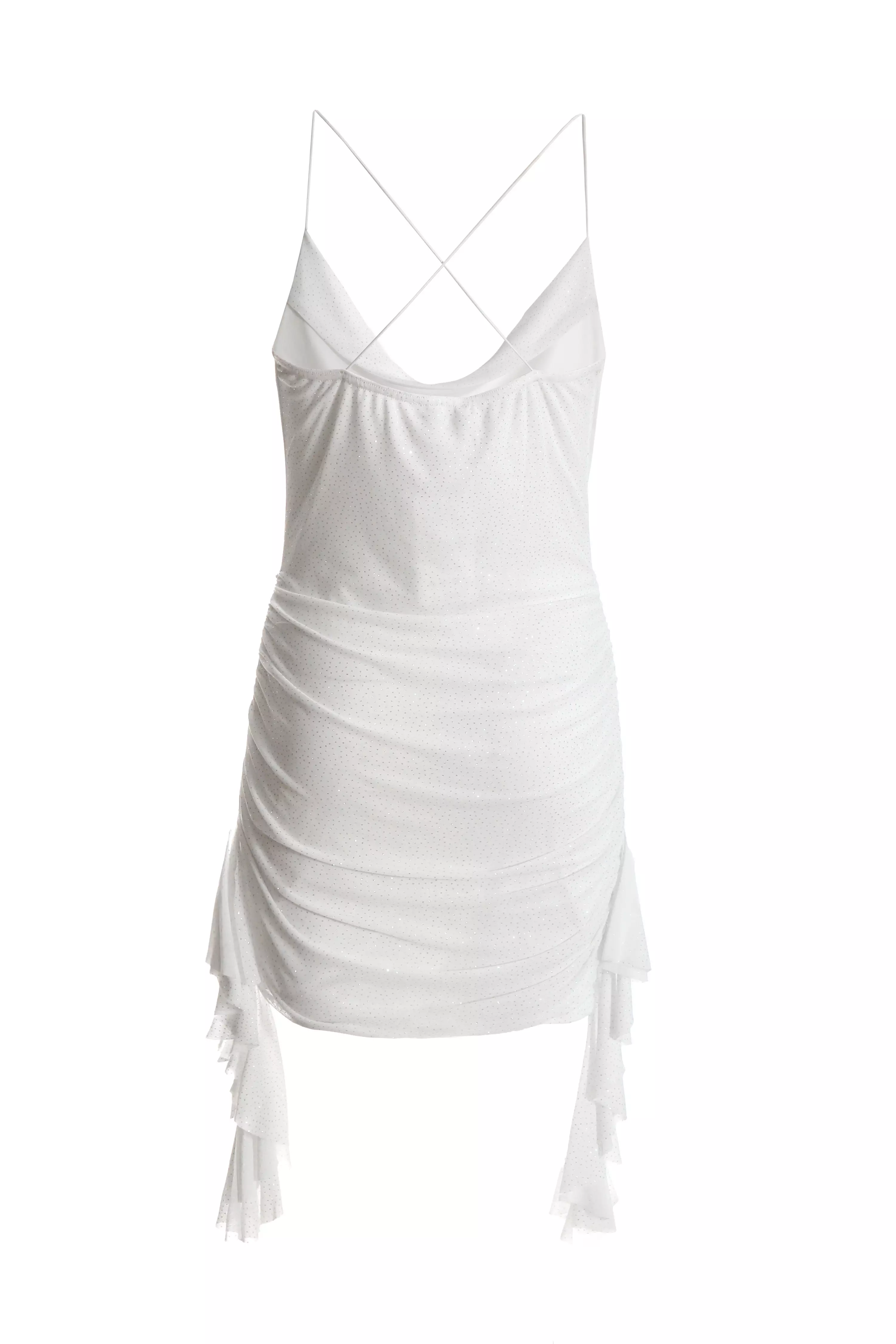 White Glitter Mesh Mini Dress