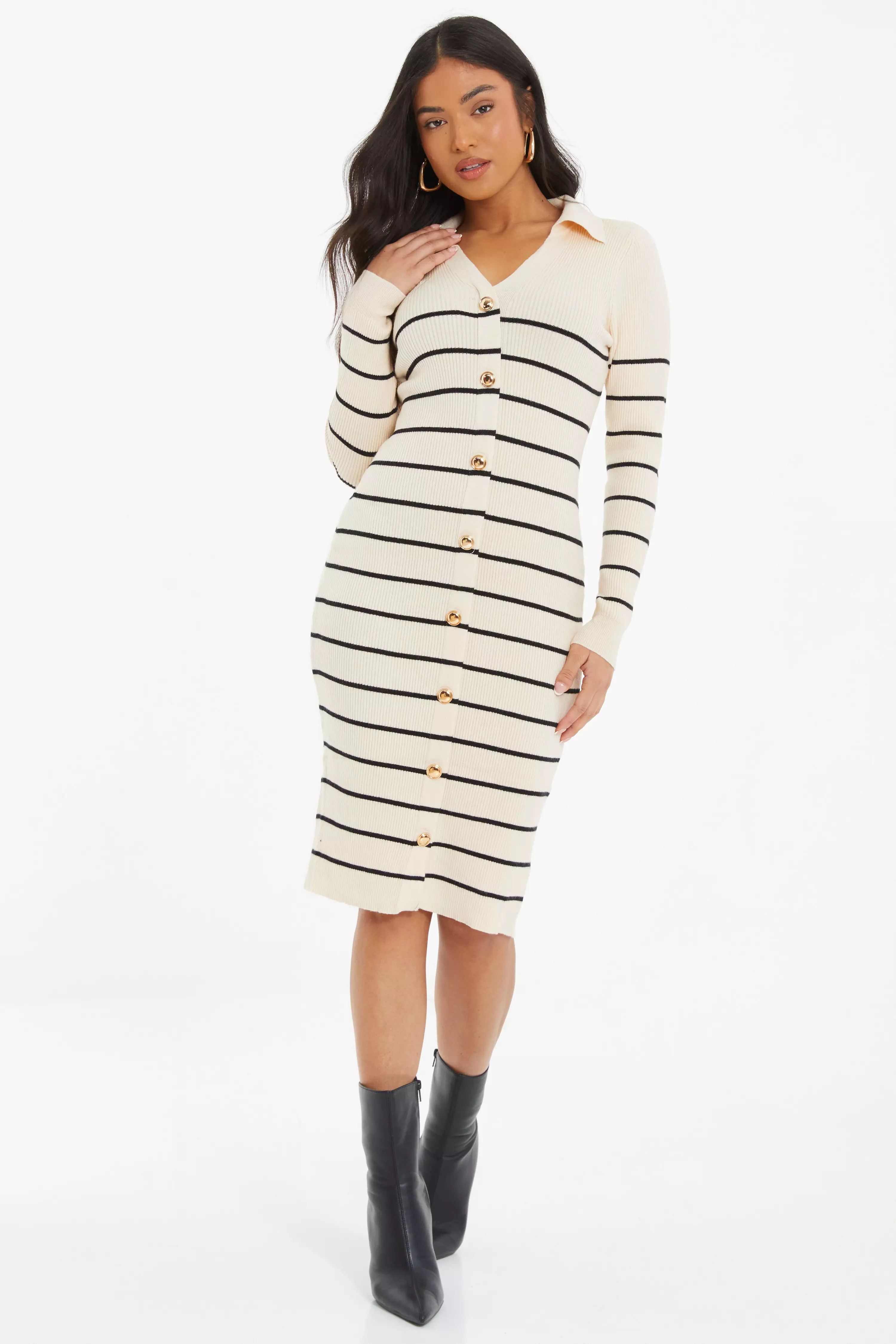 Petite Stone Stripe Knitted Midi Dress
