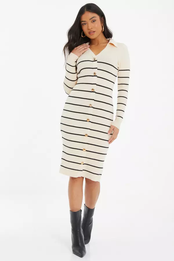 Petite Stone Stripe Knitted Midi Dress