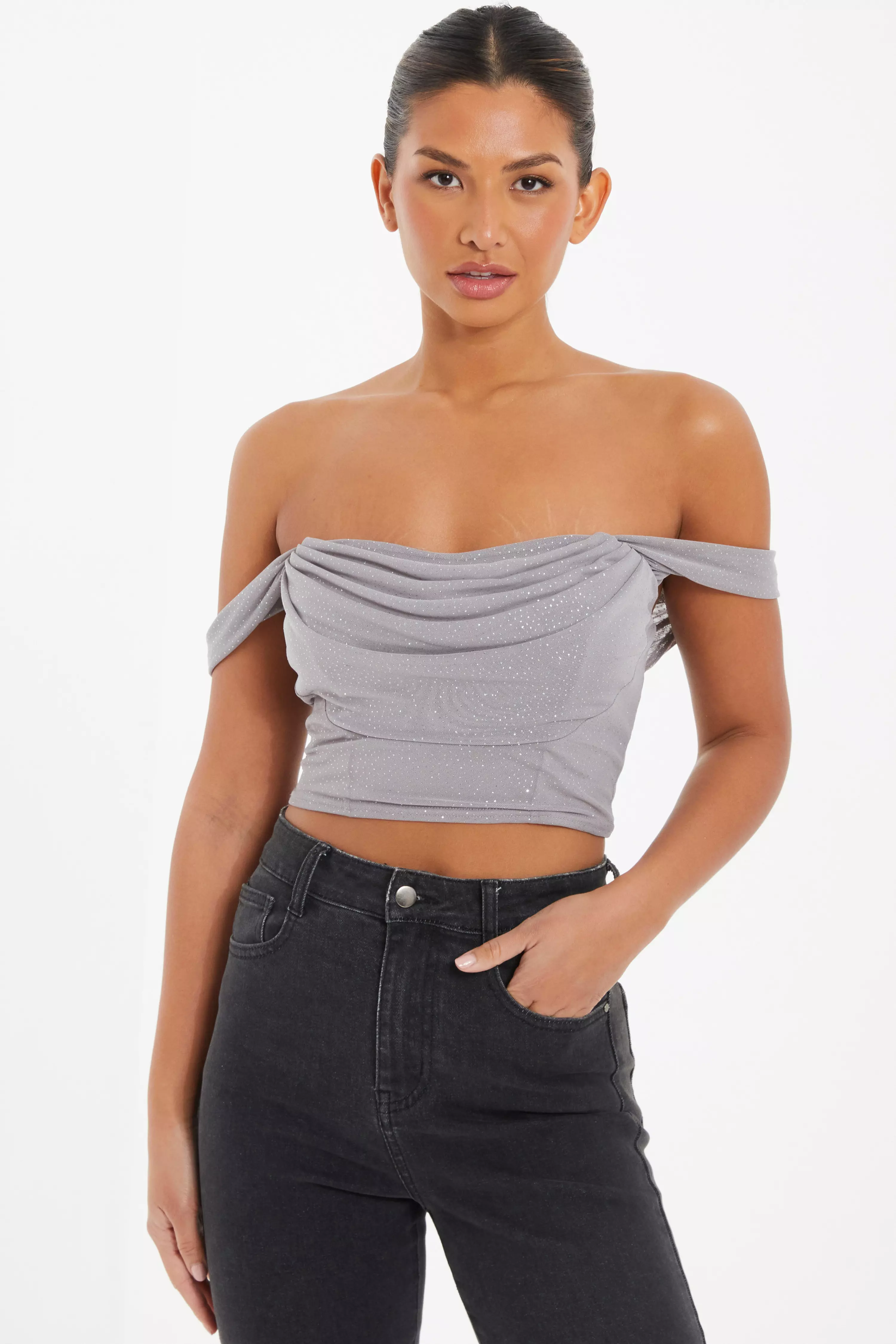 Glitter discount bardot top