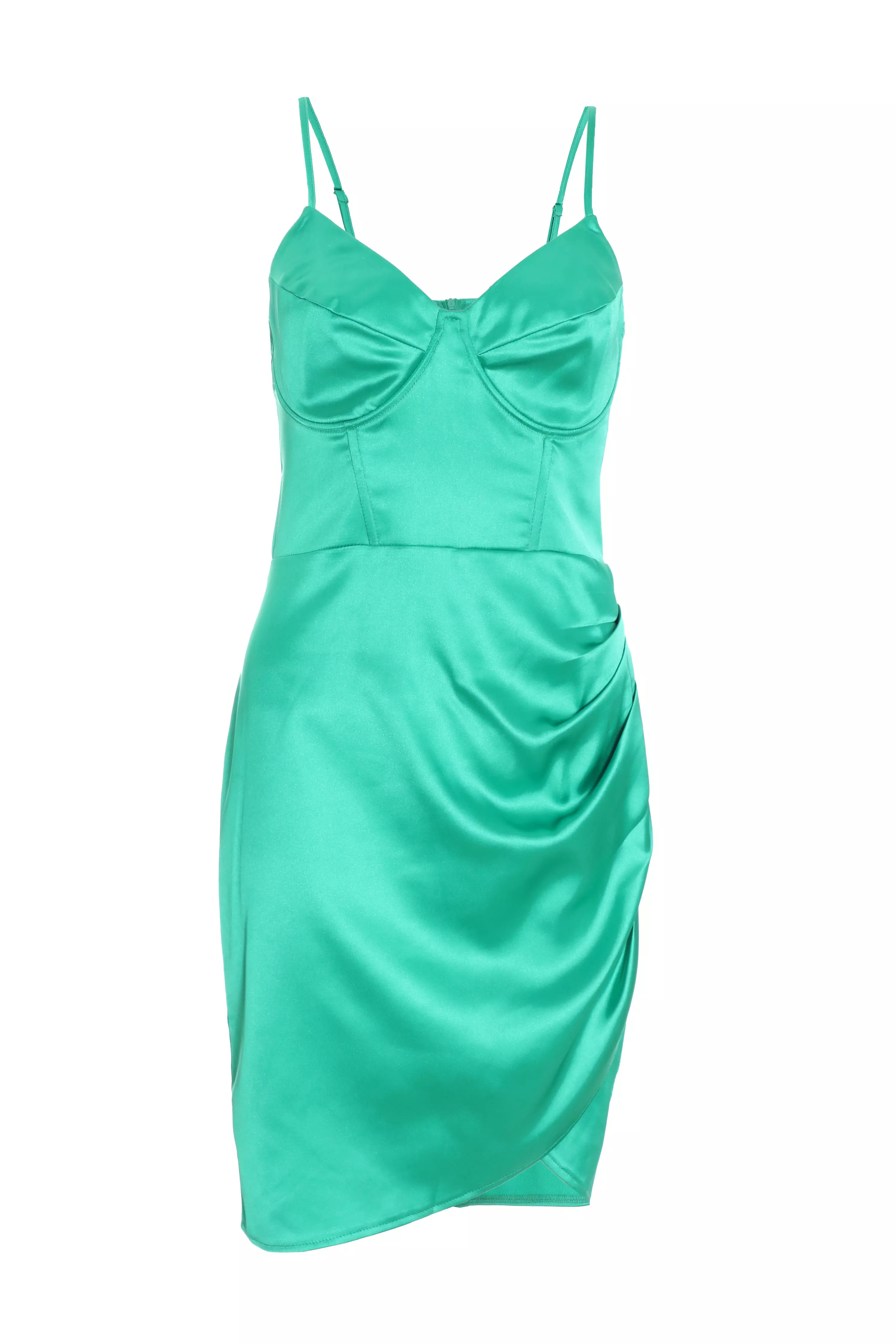 Jade Green Satin Wrap Mini Dress