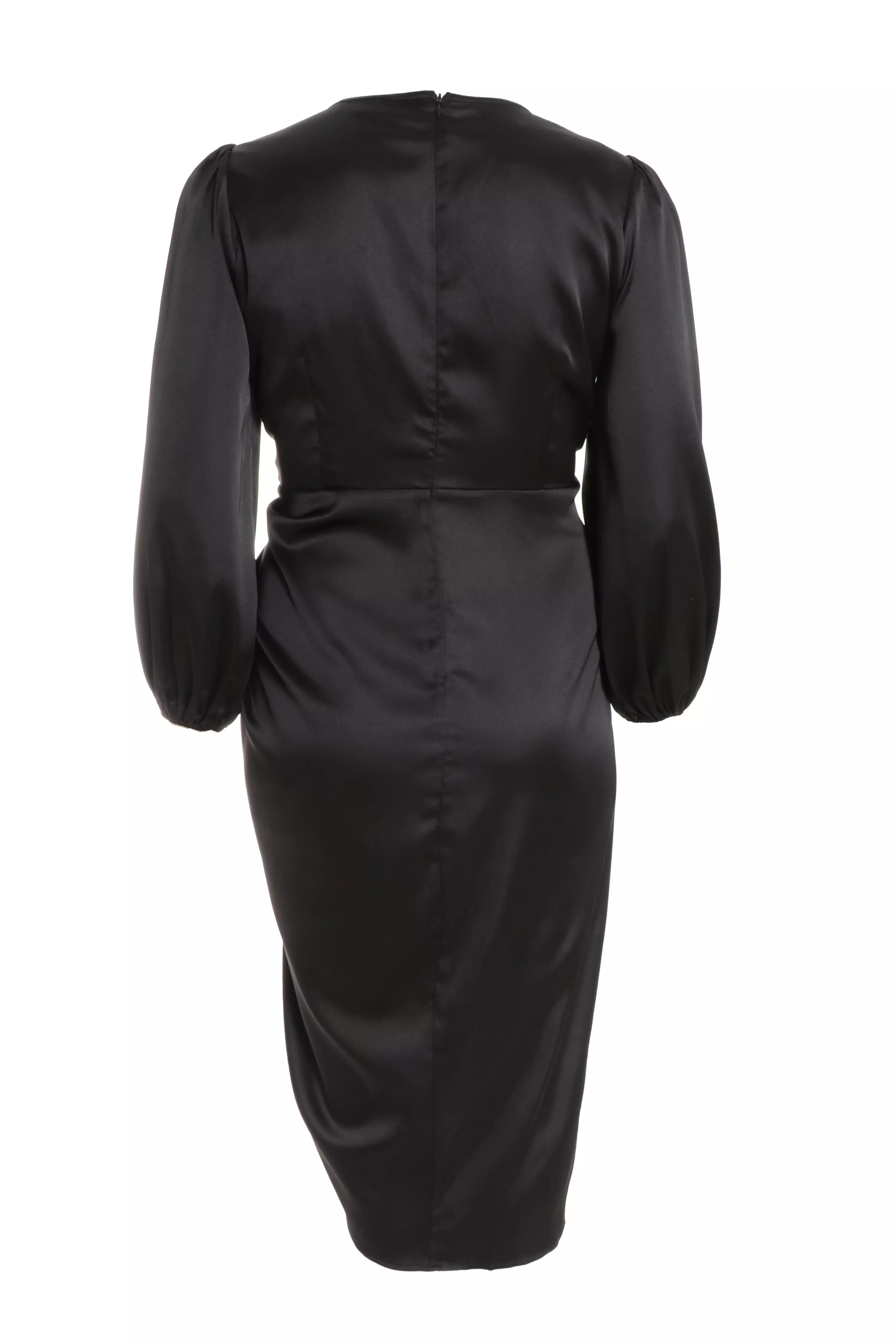 Curve Black Satin Ruched Midi Dress