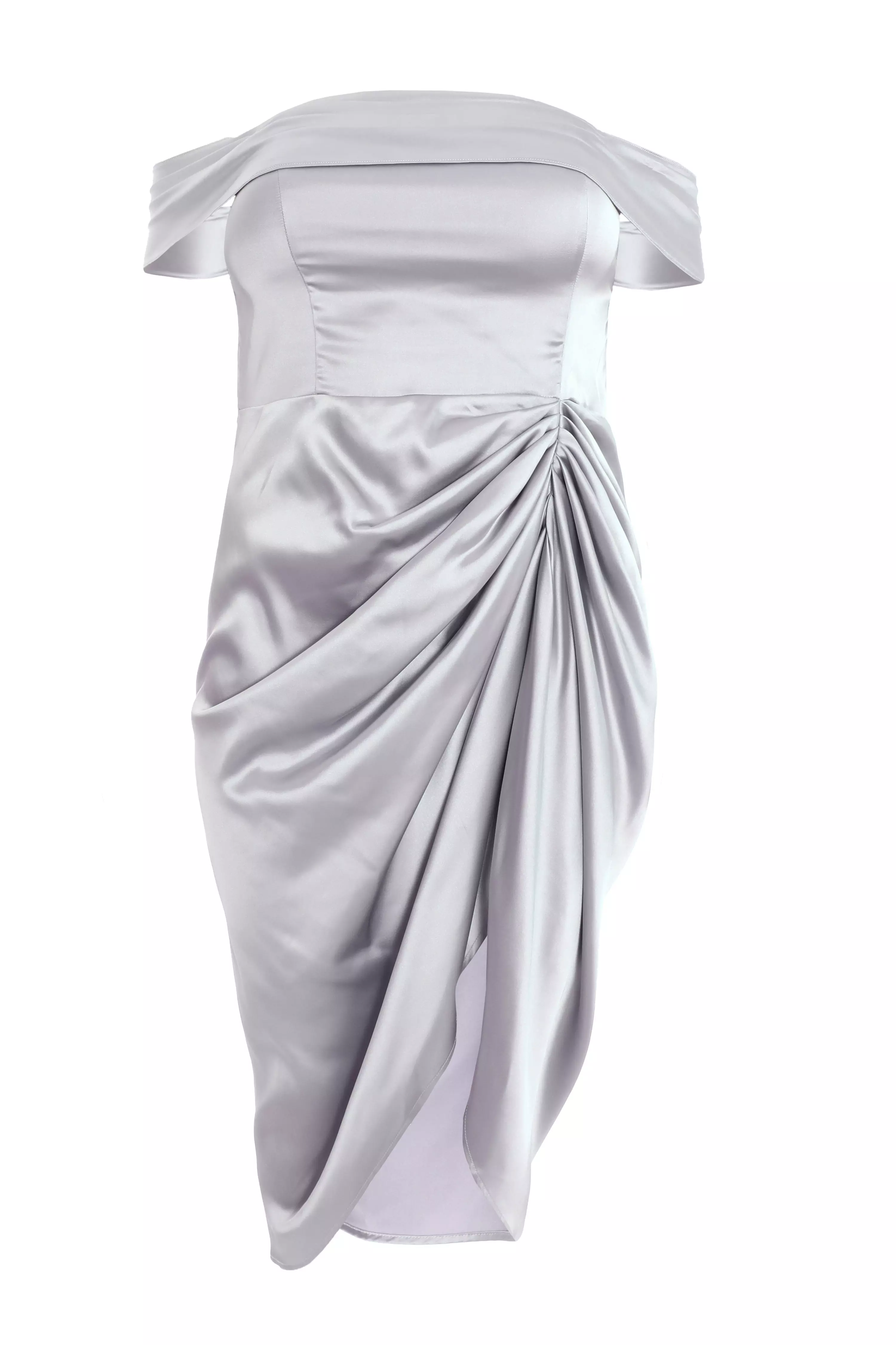 Curve Silver Satin Bardot Midi Dress