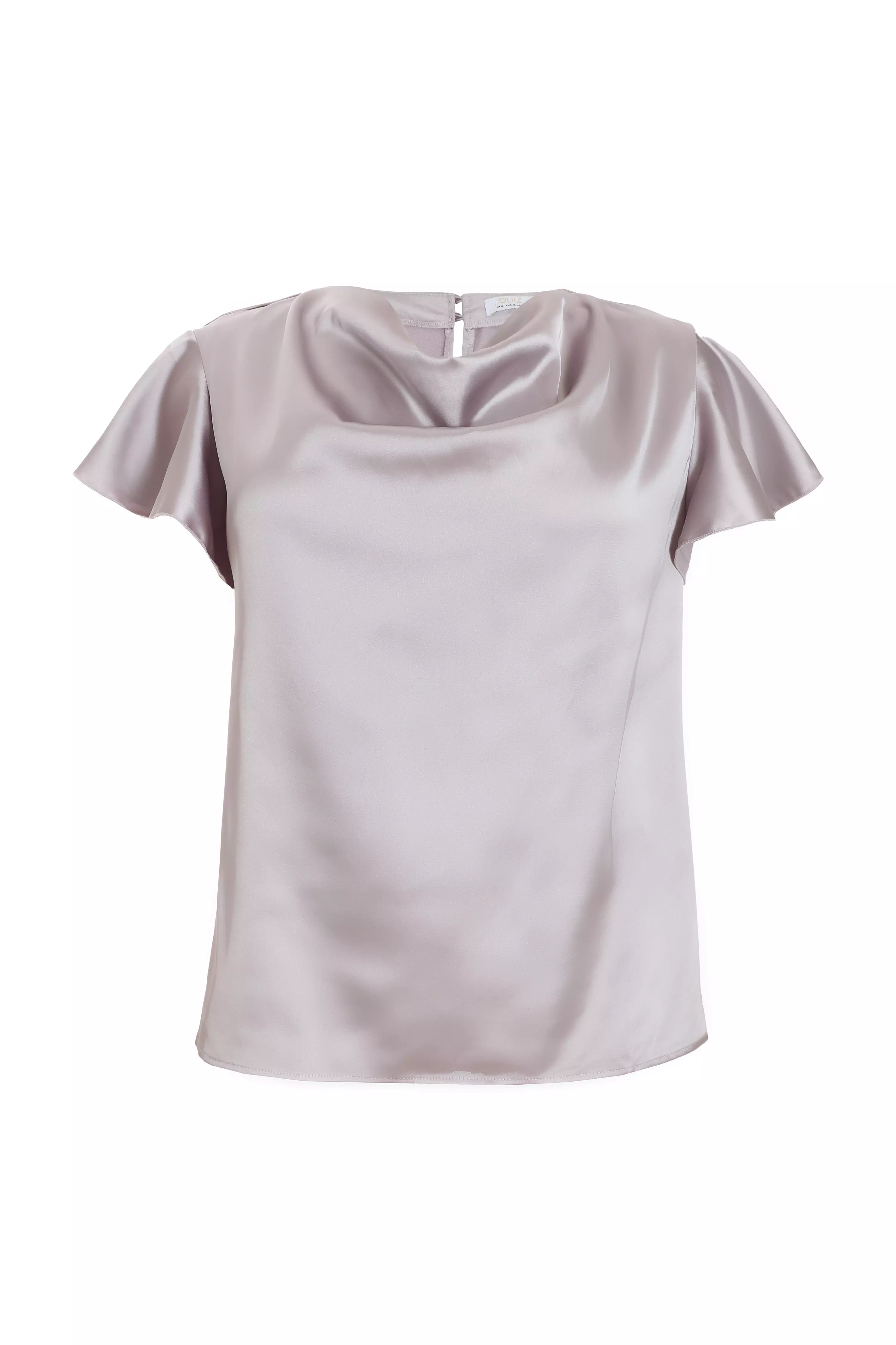 Curve Silver Satin Cowl Neck Top