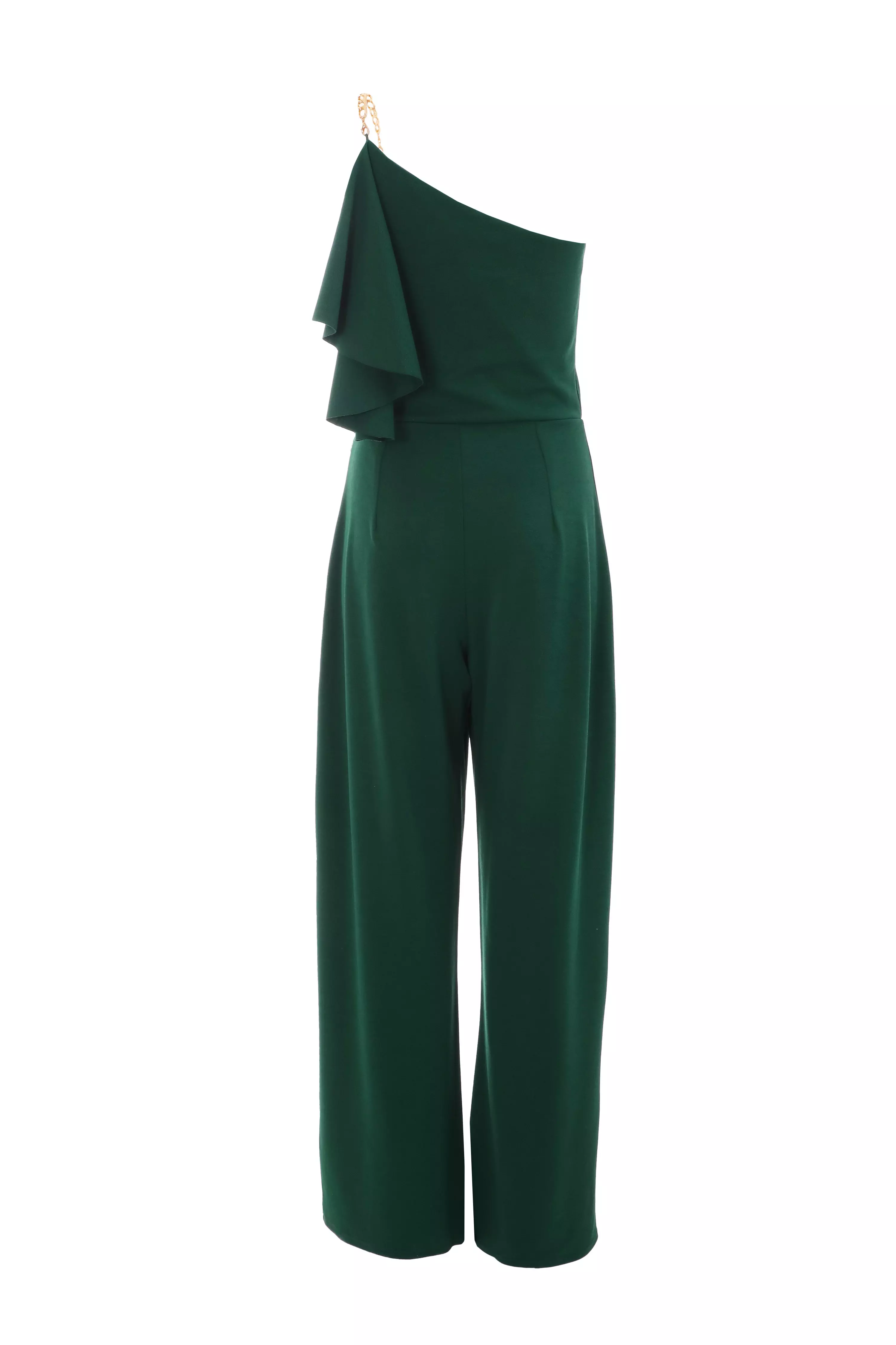 Bottle Green One Shoulder Frill Palazzo Jumpsuit