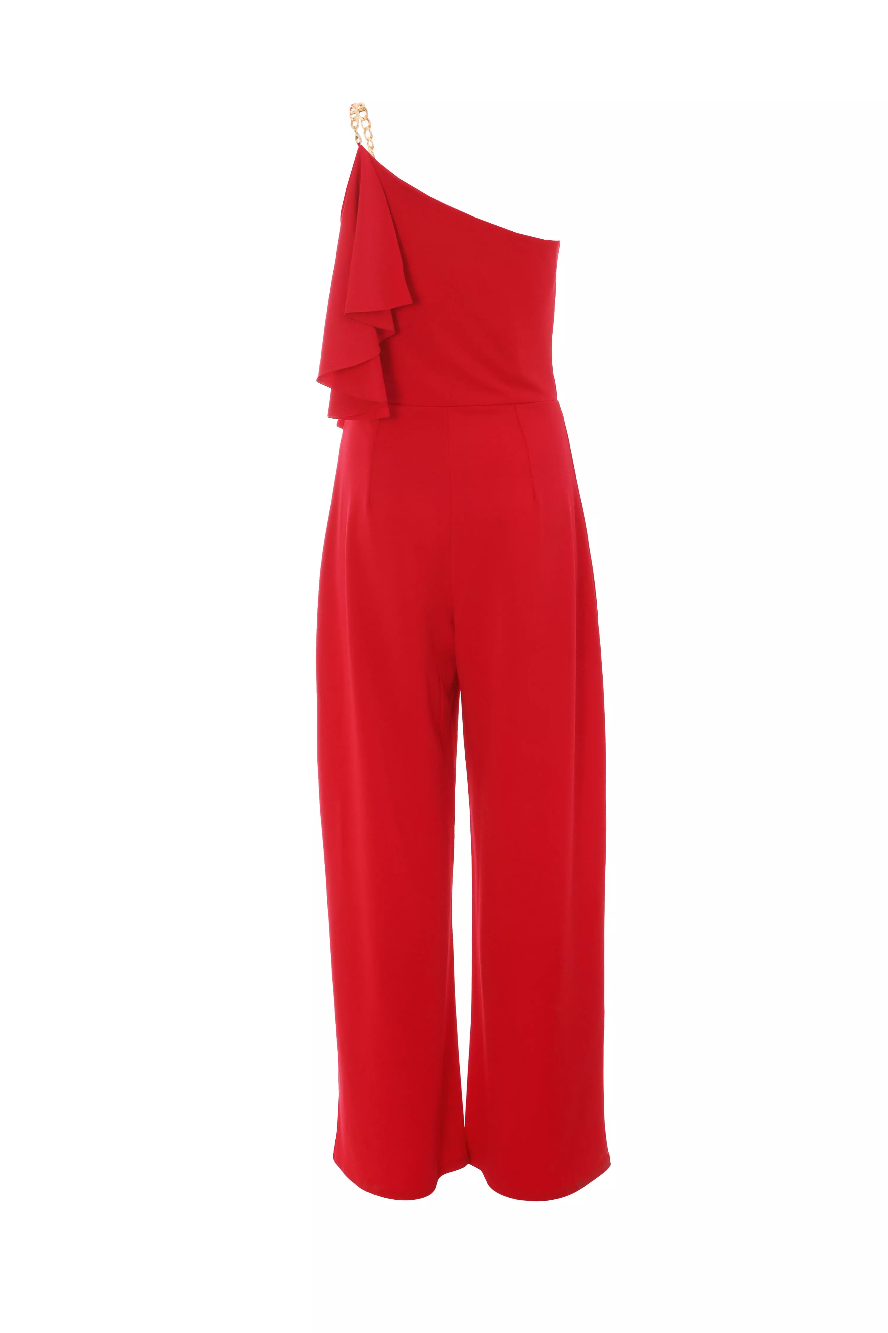 Red One Shoulder Frill Palazzo Jumpsuit