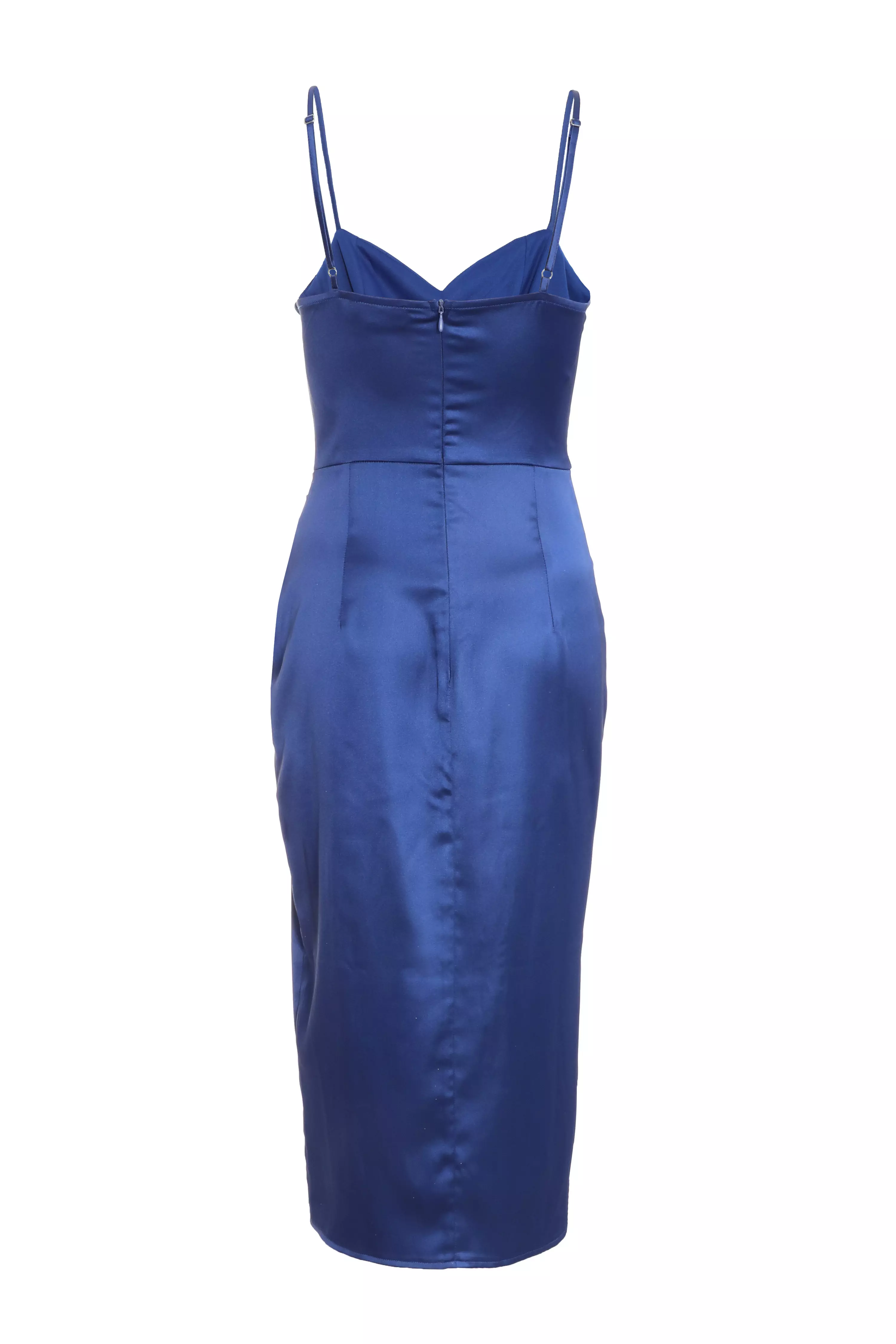 Blue Satin Corset Midi Dress