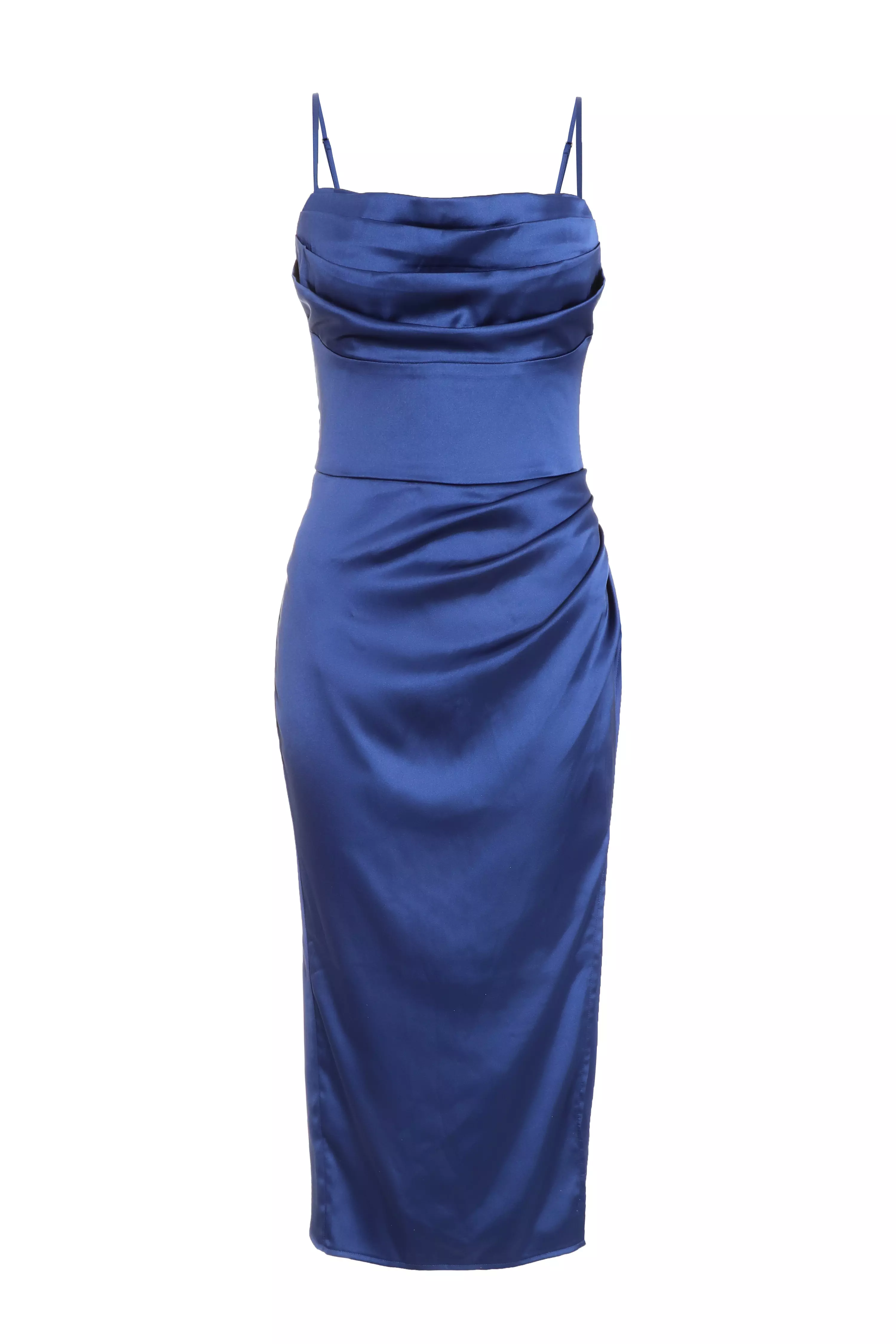 Blue Satin Corset Midi Dress