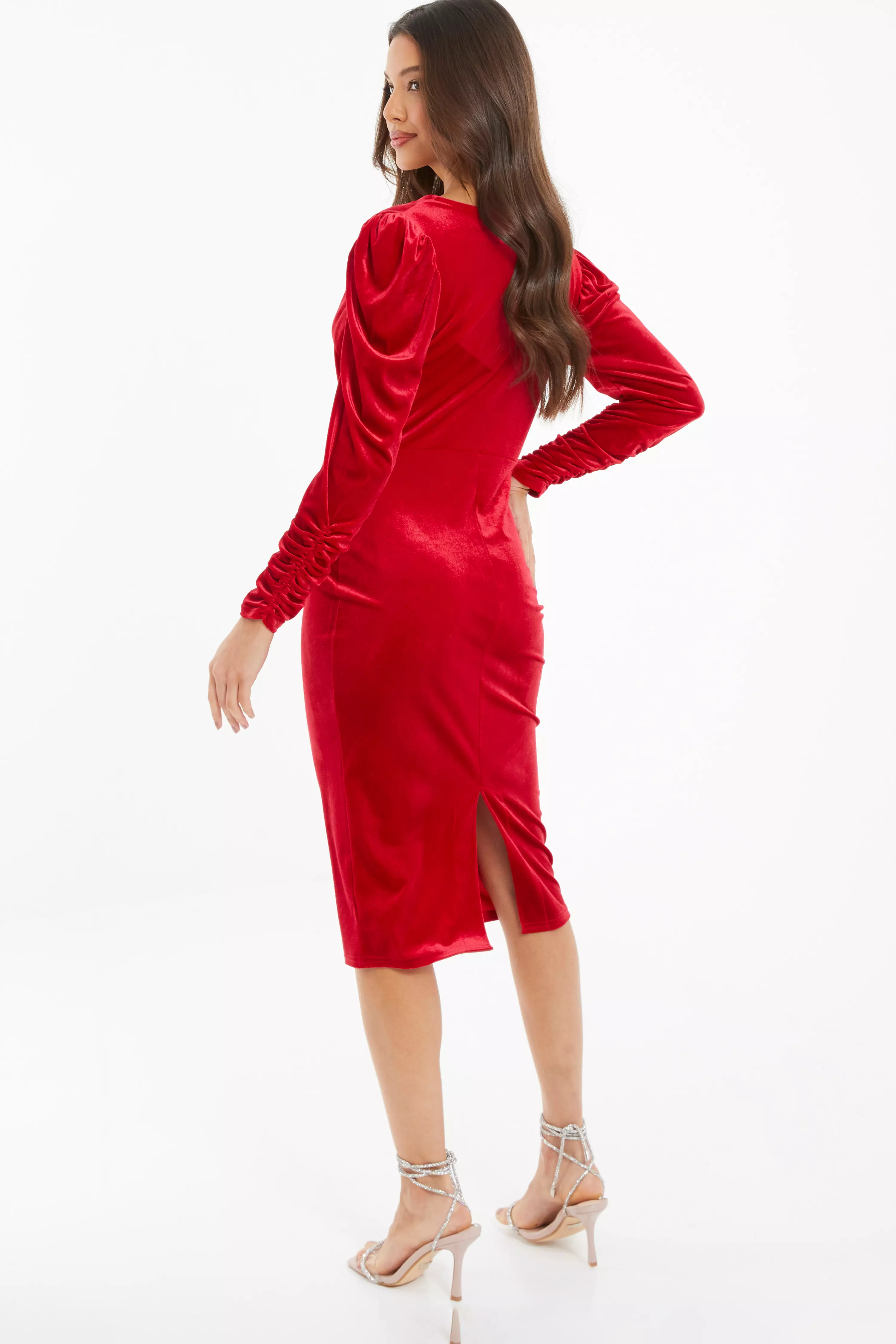 Red Velvet Wrap Midi Dress