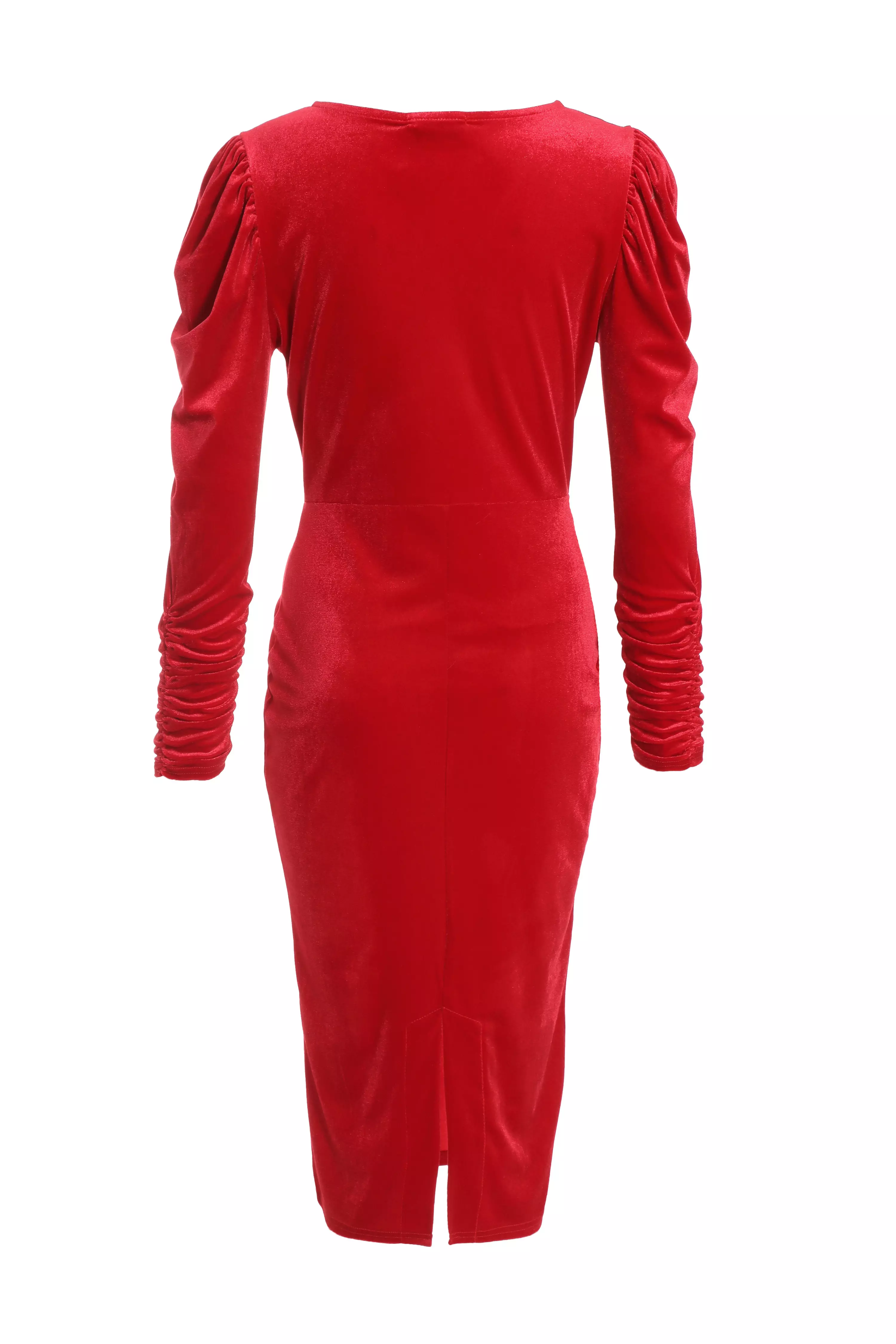 Red Velvet Wrap Midi Dress